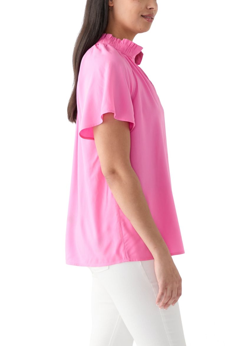 Womens Short Flutter Sleeve Peasant Top