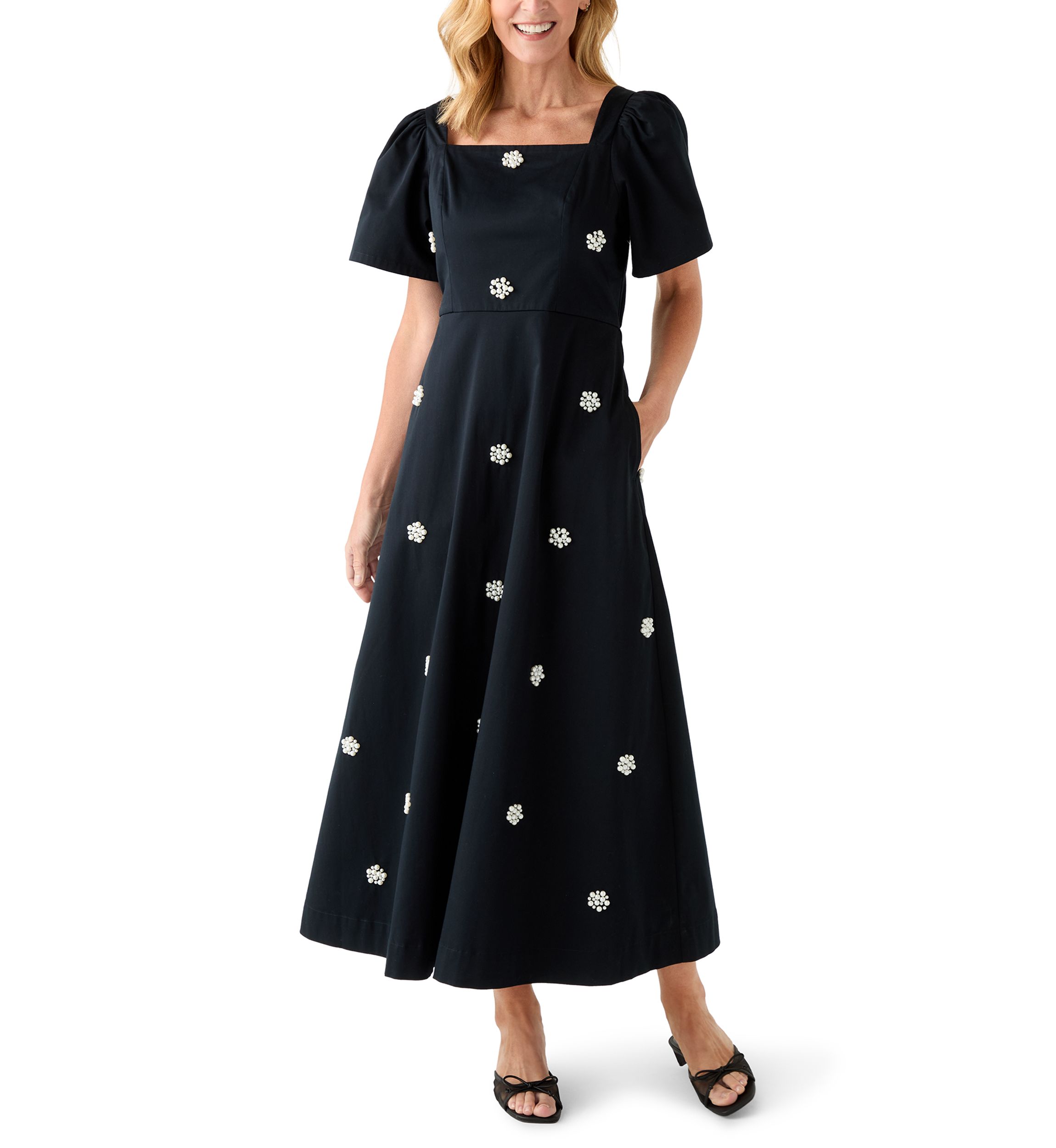 Womens Long Sleeve Embellished Midi Dress