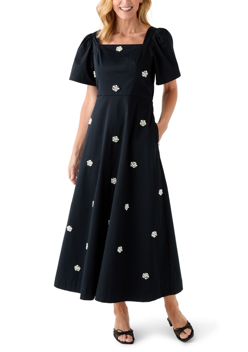 Womens Long Sleeve Embellished Midi Dress