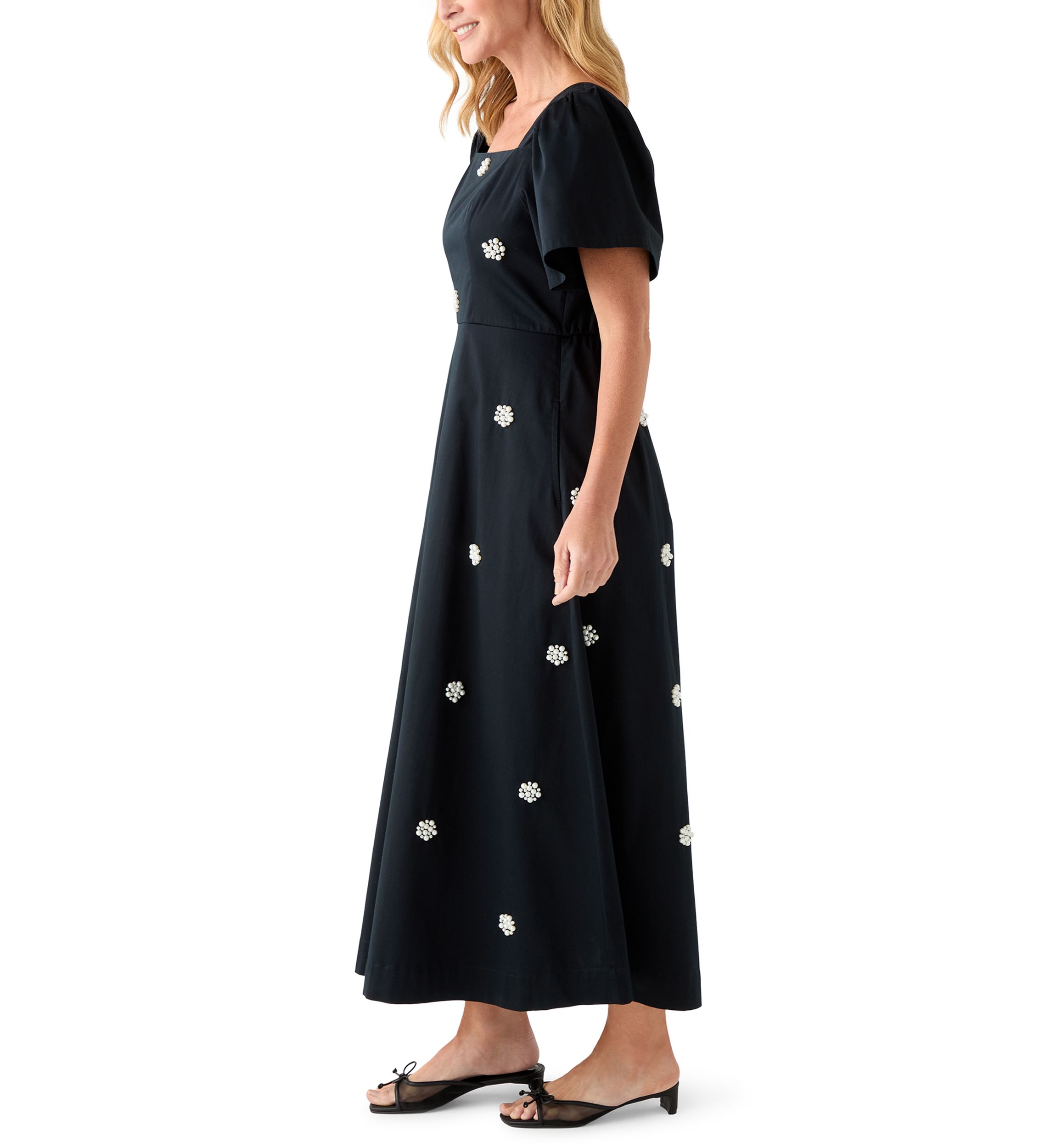 Womens Long Sleeve Embellished Midi Dress