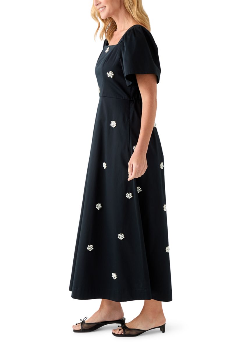 Womens Long Sleeve Embellished Midi Dress