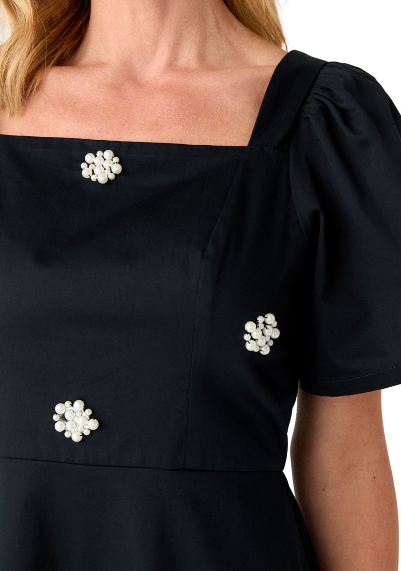Womens Long Sleeve Embellished Midi Dress