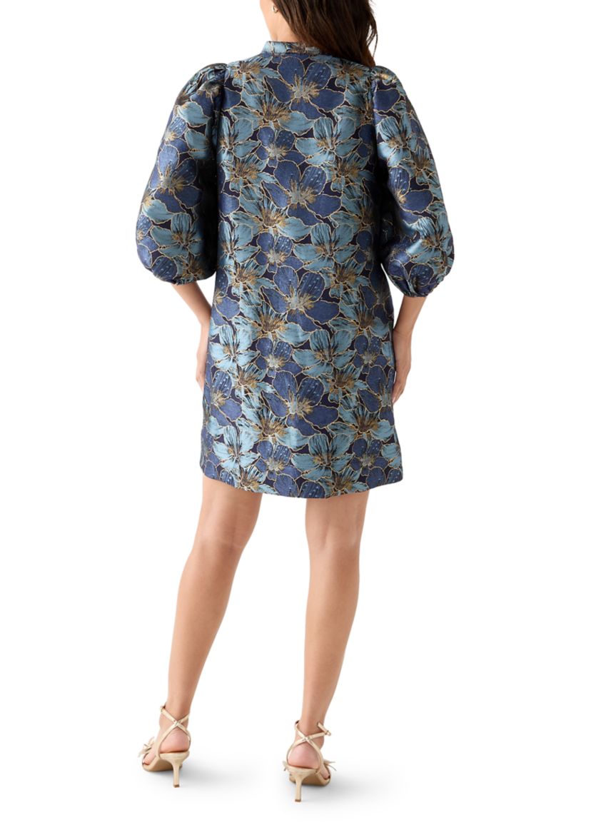 Womens 3/4 Puff Sleeve Jacquard Dress