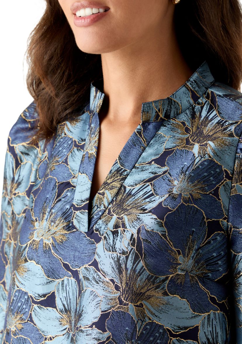 Womens 3/4 Puff Sleeve Jacquard Dress