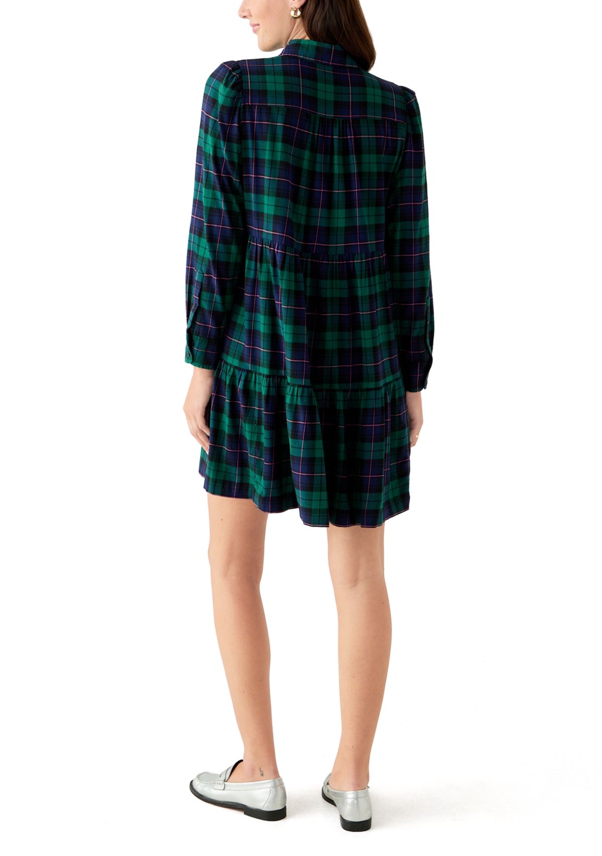 Womens Long Sleeve Plaid Boyfriend Dress