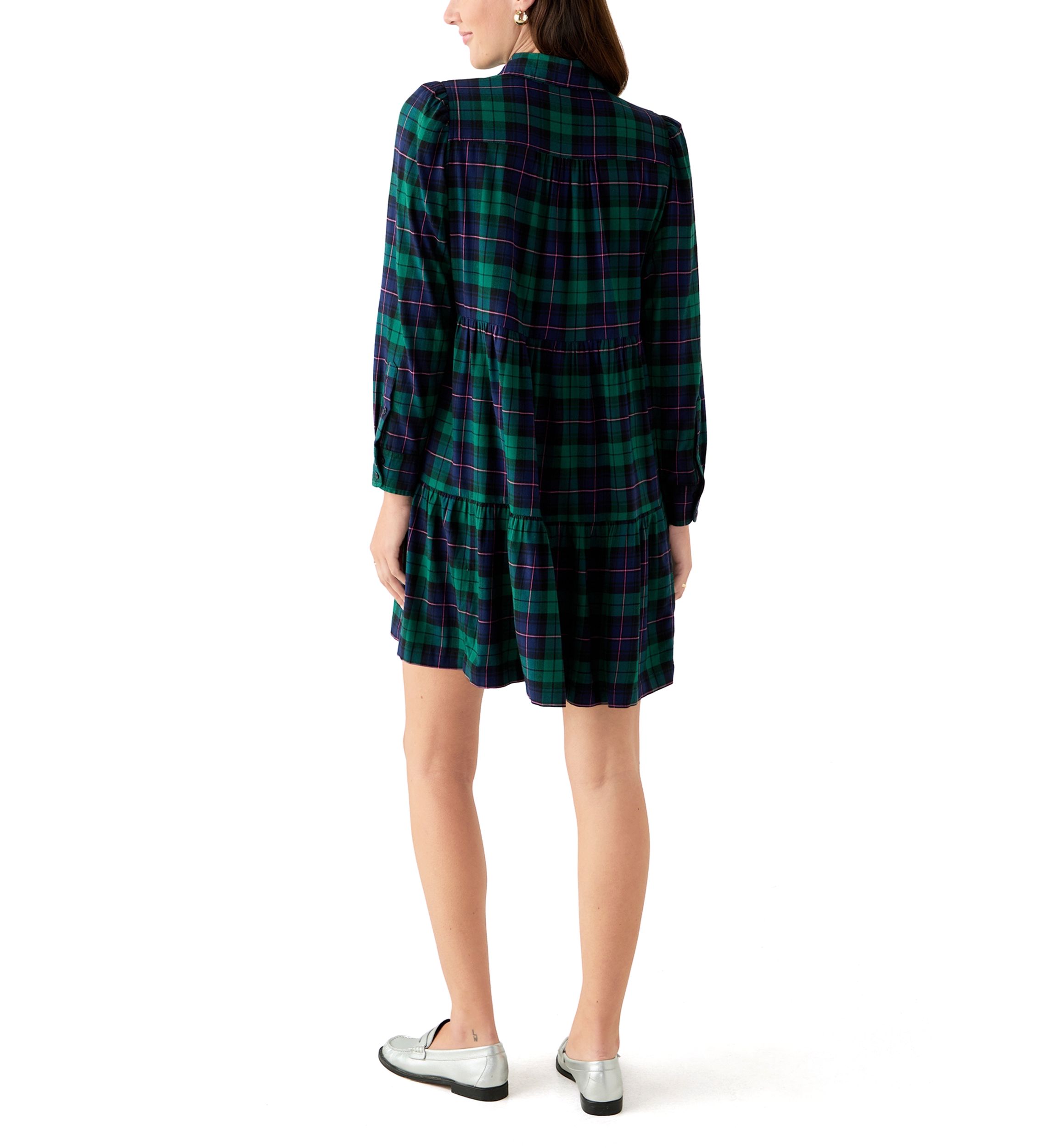 Womens Long Sleeve Plaid Boyfriend Dress