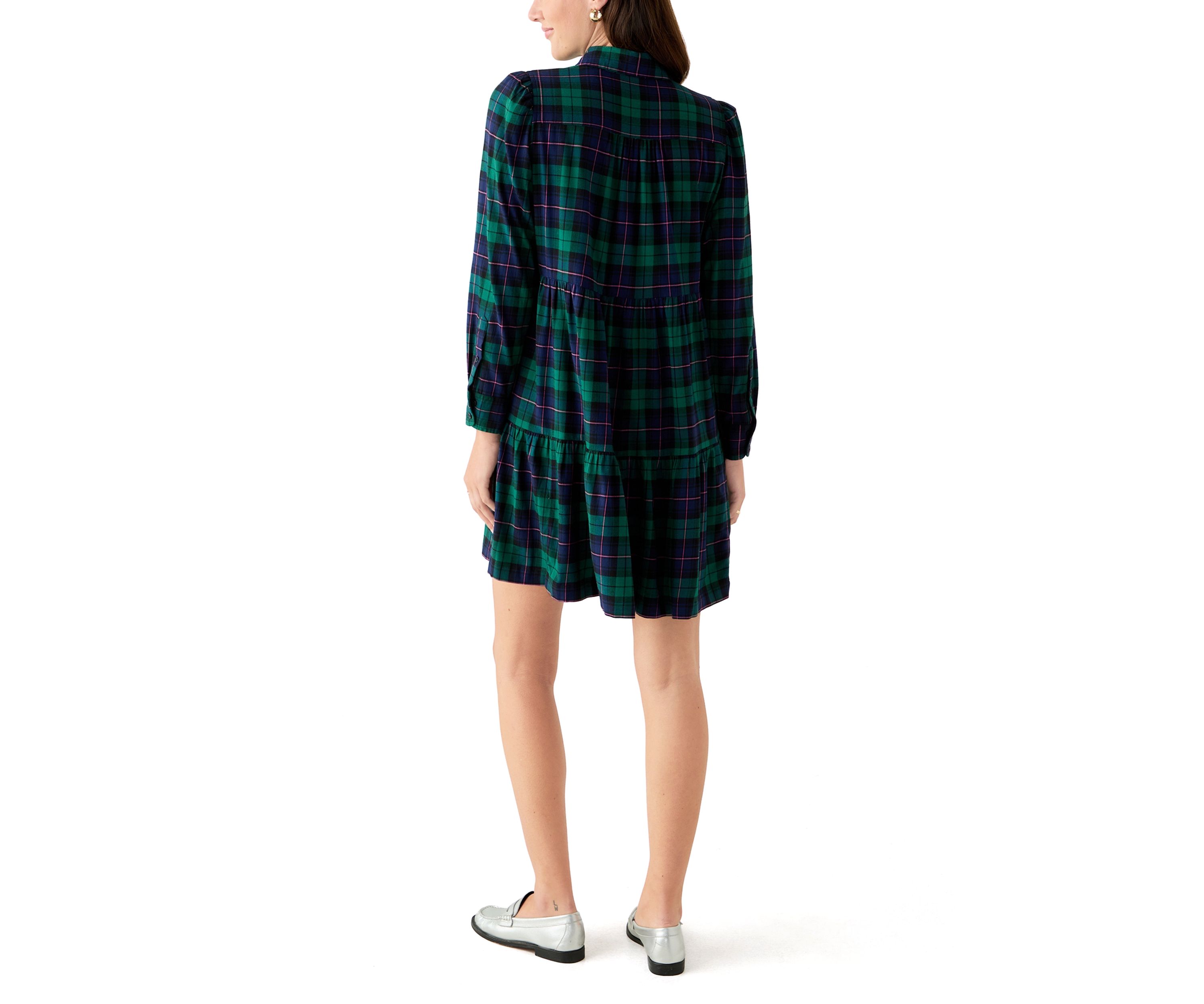 Womens Long Sleeve Plaid Boyfriend Dress