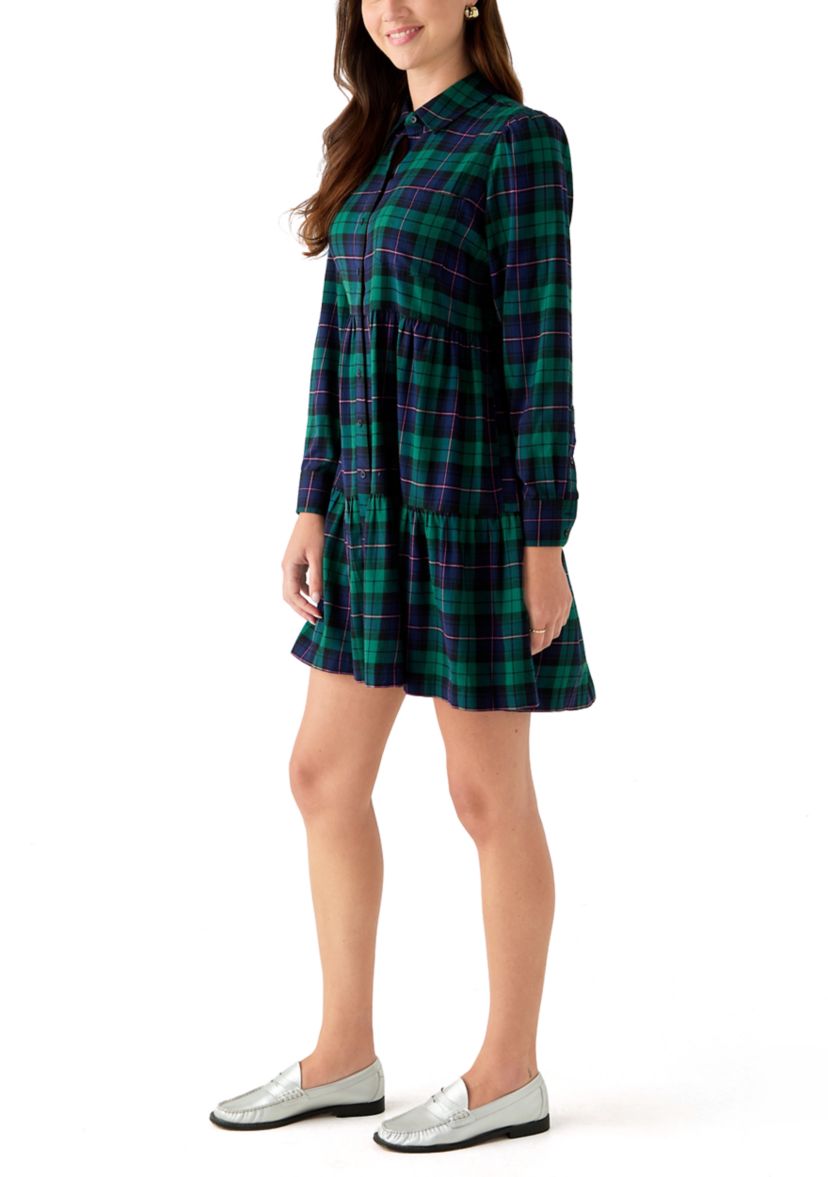 Womens Long Sleeve Plaid Boyfriend Dress