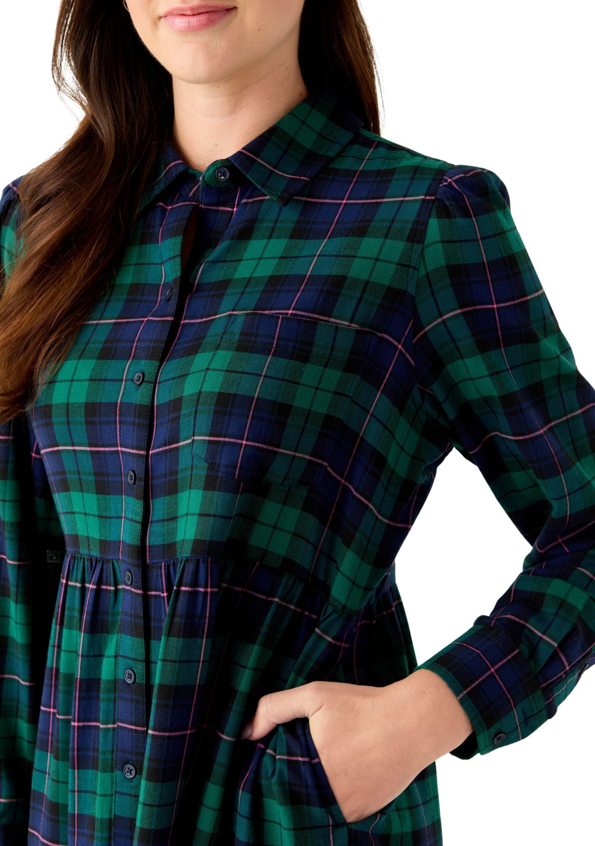 Womens Long Sleeve Plaid Boyfriend Dress