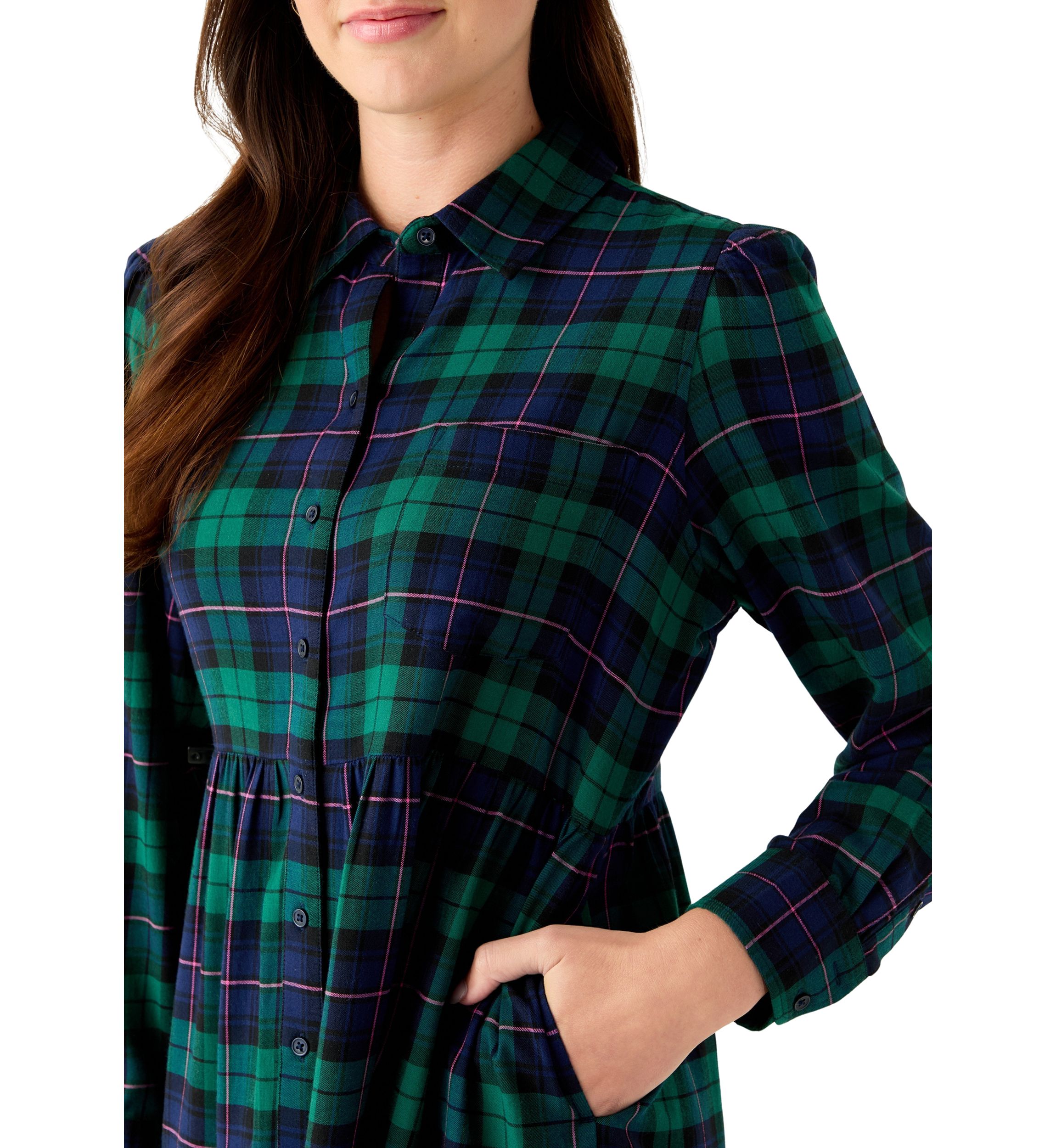 Womens Long Sleeve Plaid Boyfriend Dress