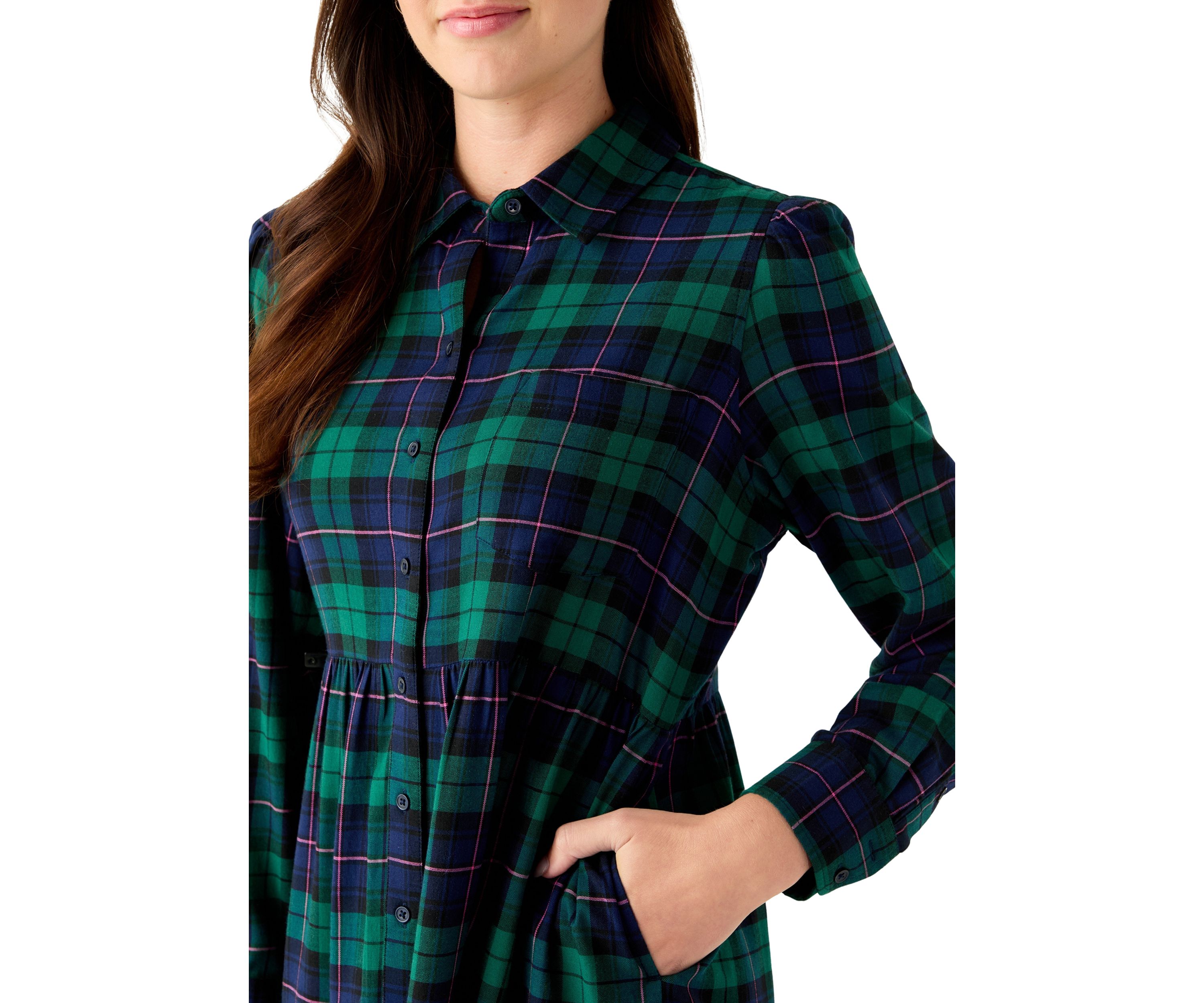 Womens Long Sleeve Plaid Boyfriend Dress