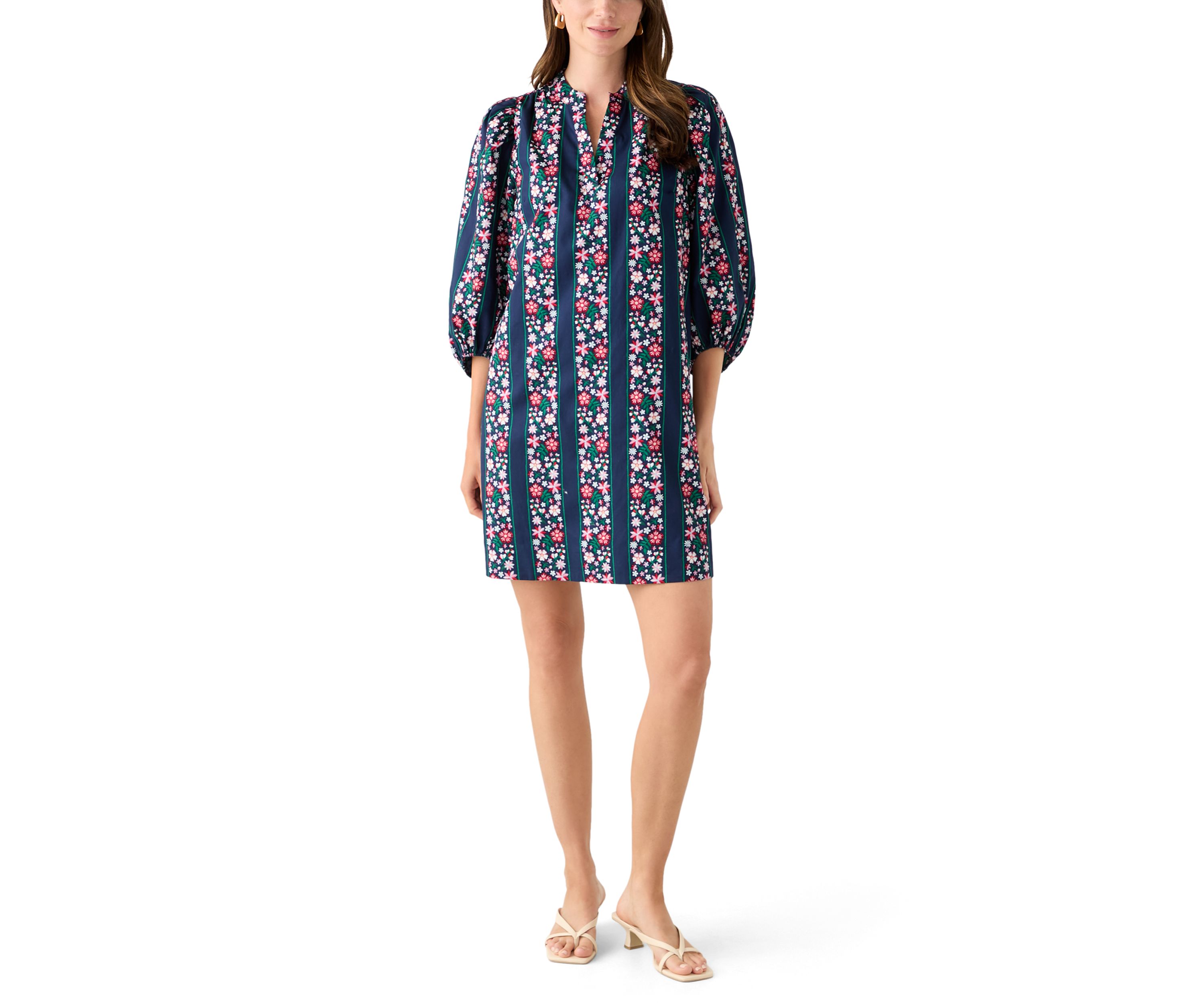 Womens Puff Sleeve Printed Dress