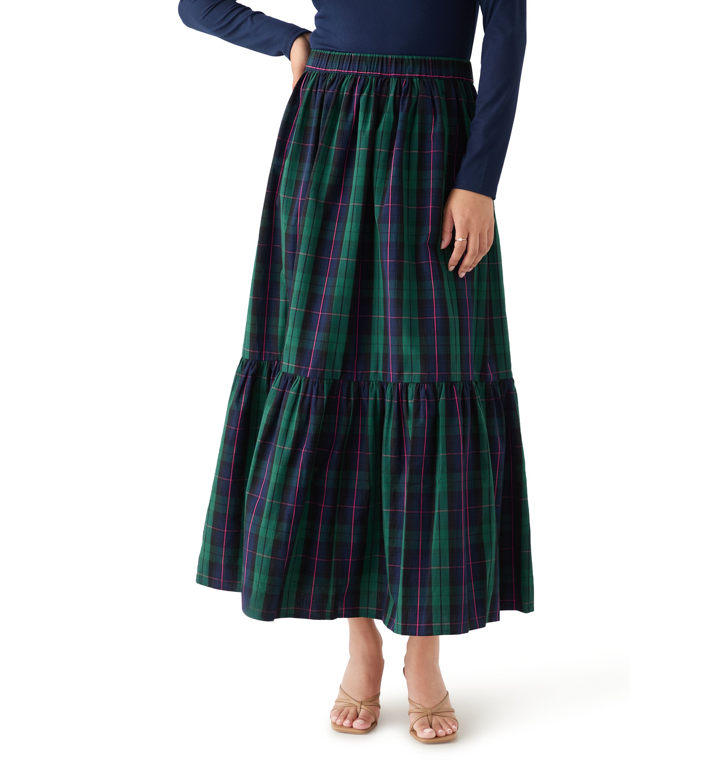 Womens Yarn Dyed Shirred Maxi Skirt