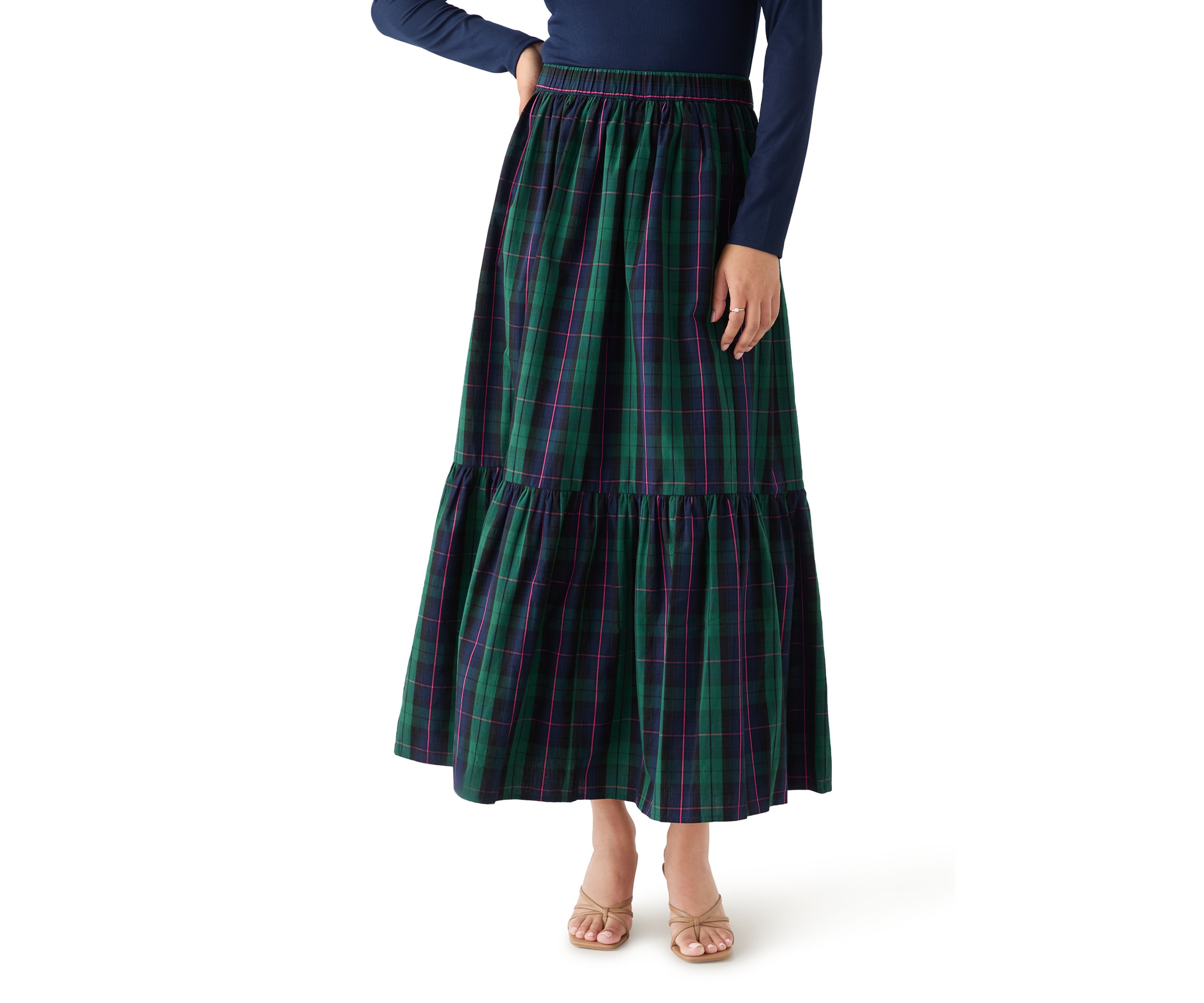 Womens Yarn Dyed Shirred Maxi Skirt