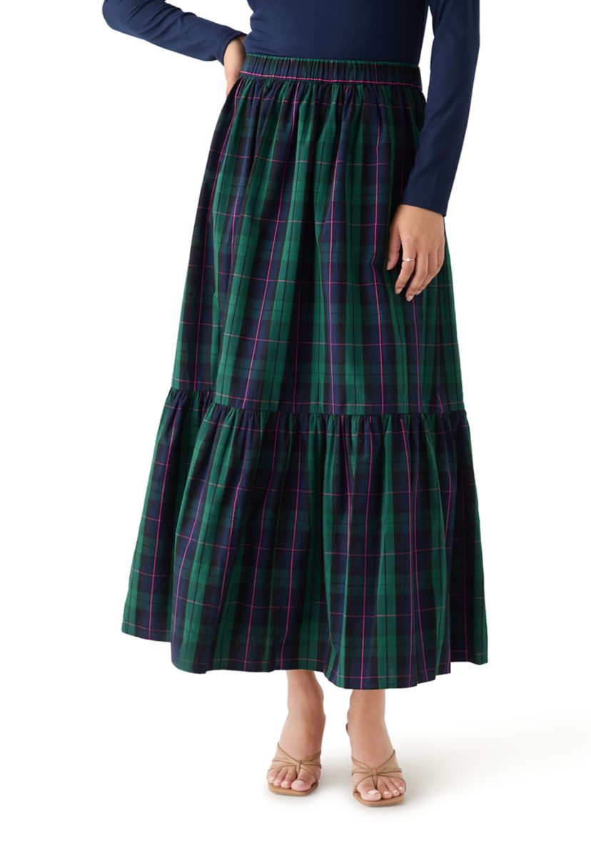 Womens Yarn Dyed Shirred Maxi Skirt