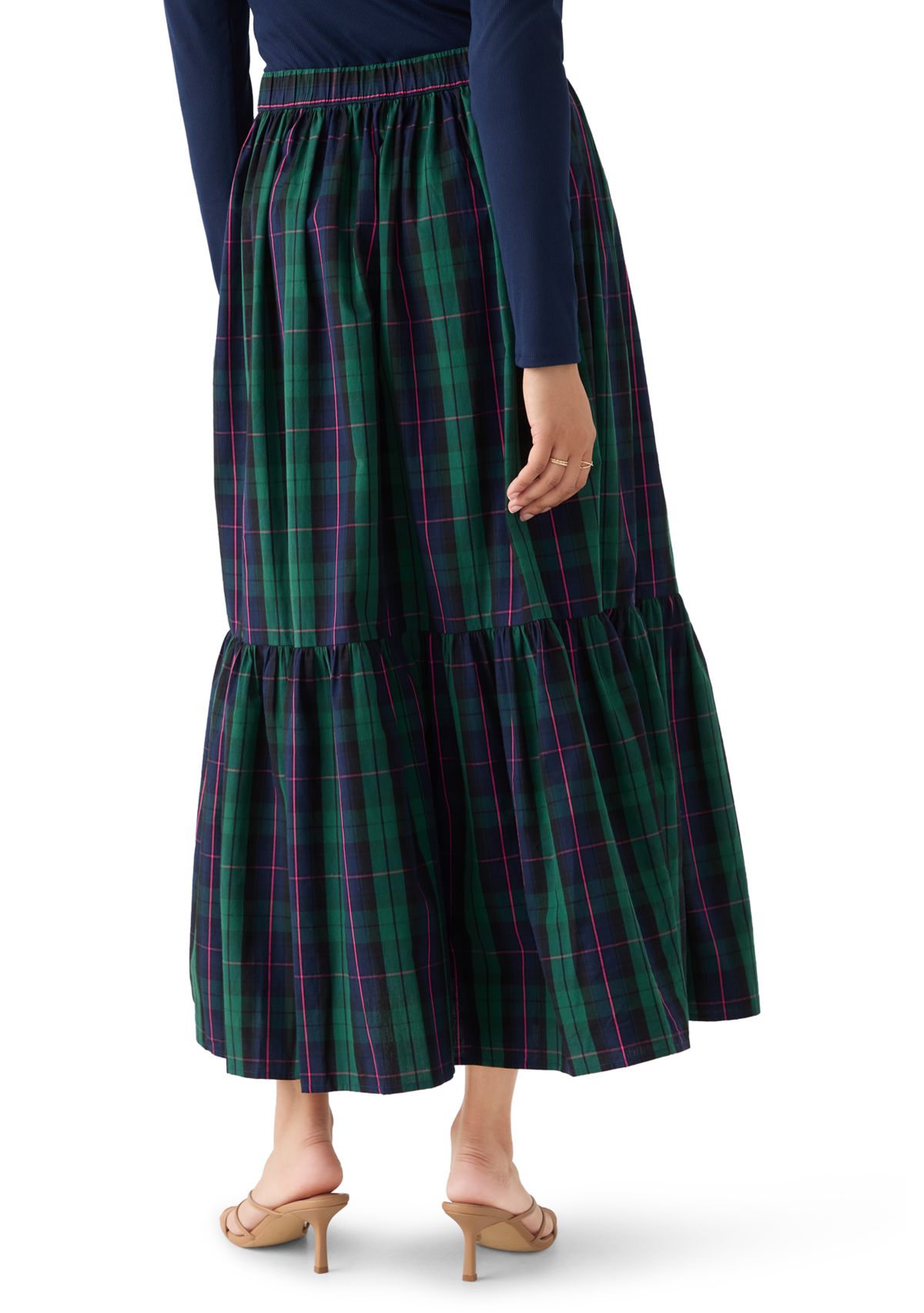 Womens Yarn Dyed Shirred Maxi Skirt