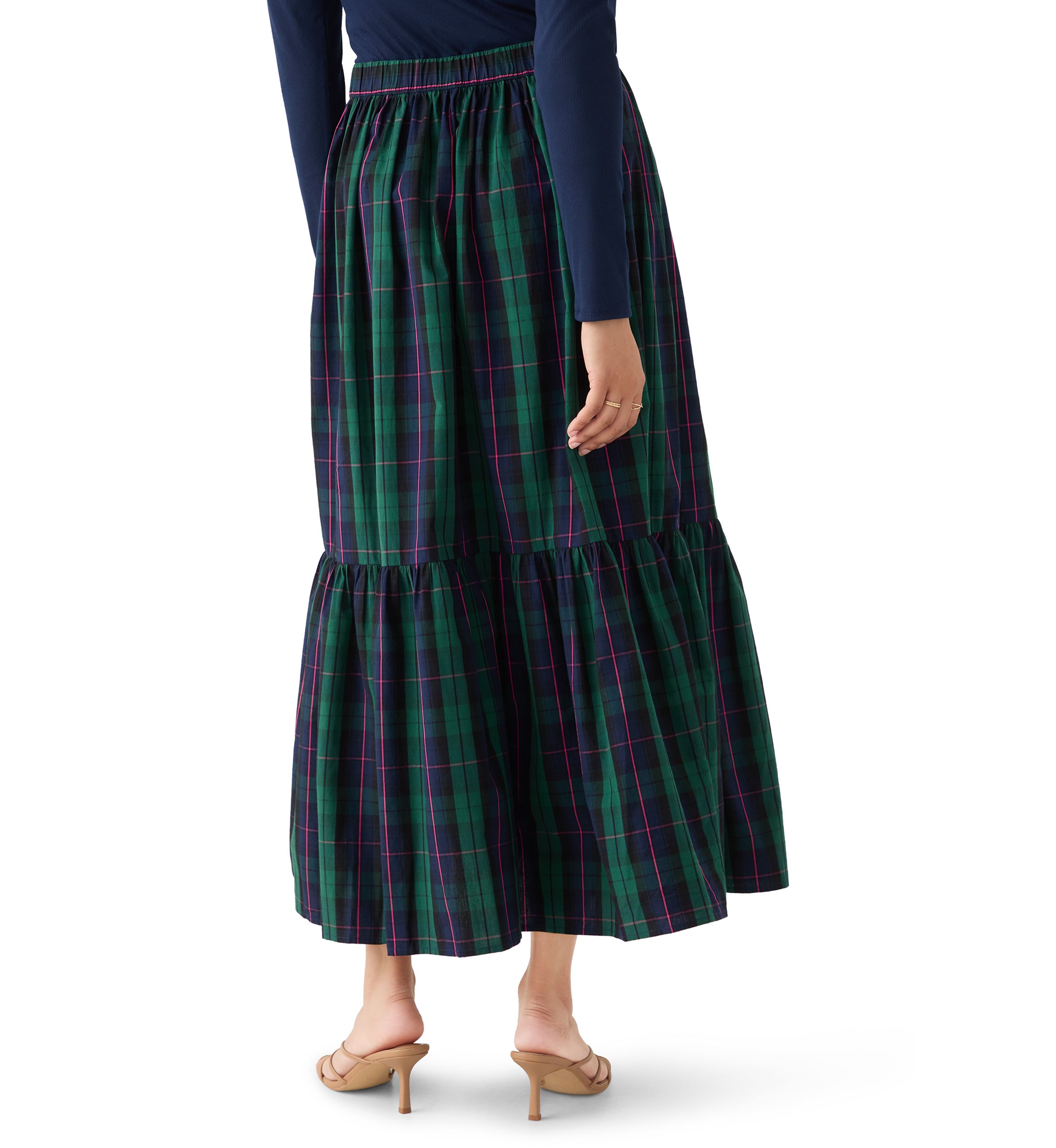 Womens Yarn Dyed Shirred Maxi Skirt