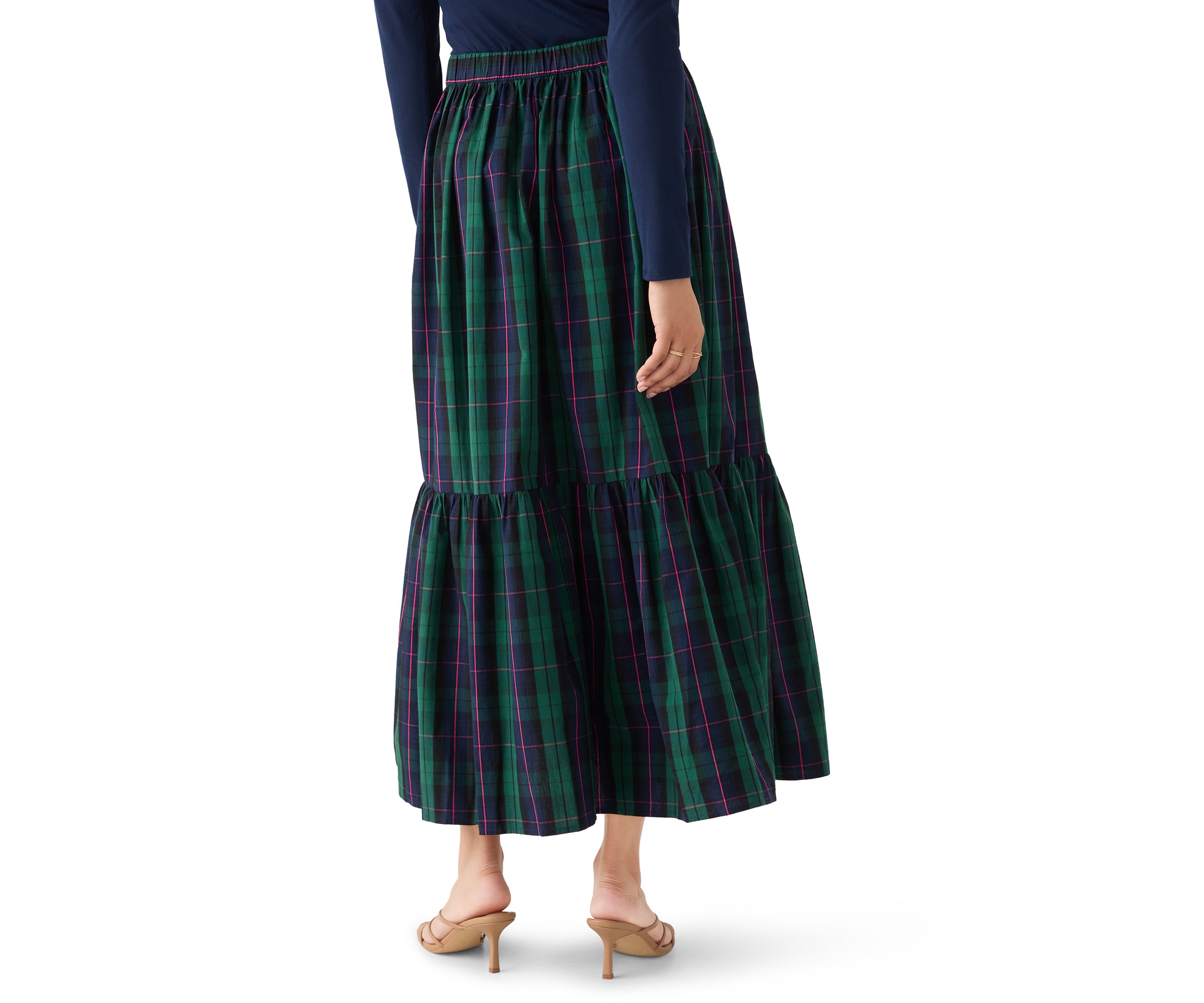 Womens Yarn Dyed Shirred Maxi Skirt