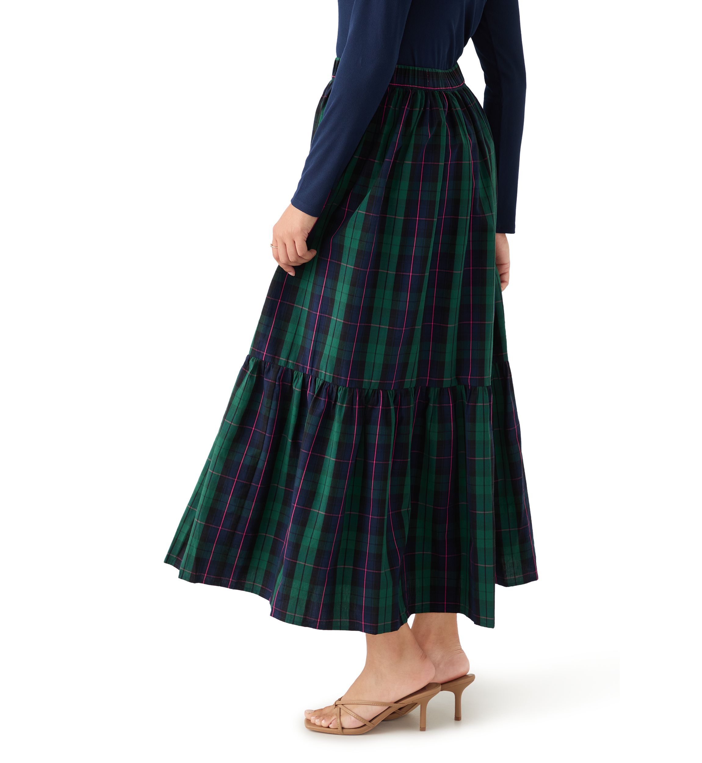 Womens Yarn Dyed Shirred Maxi Skirt