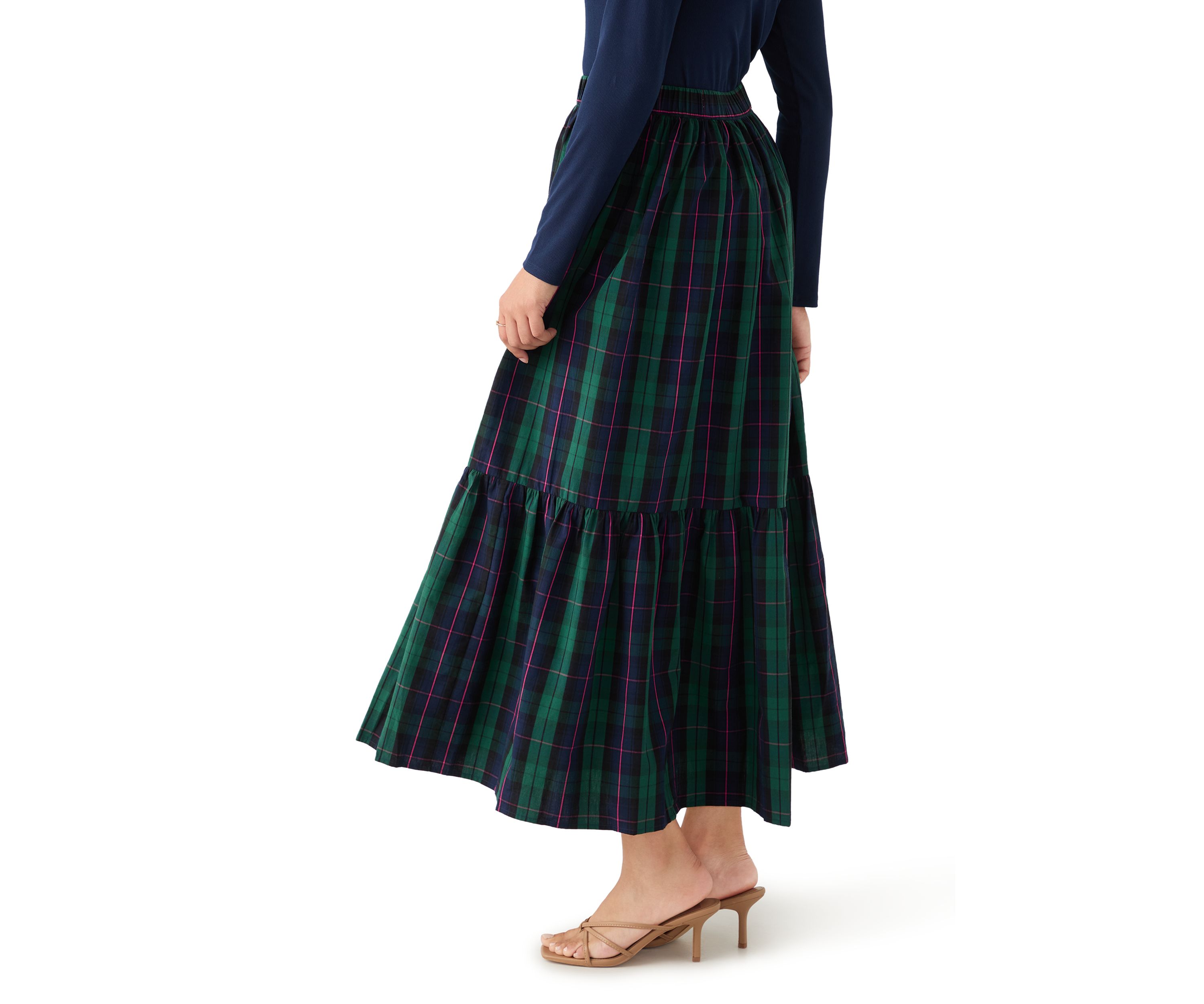 Womens Yarn Dyed Shirred Maxi Skirt
