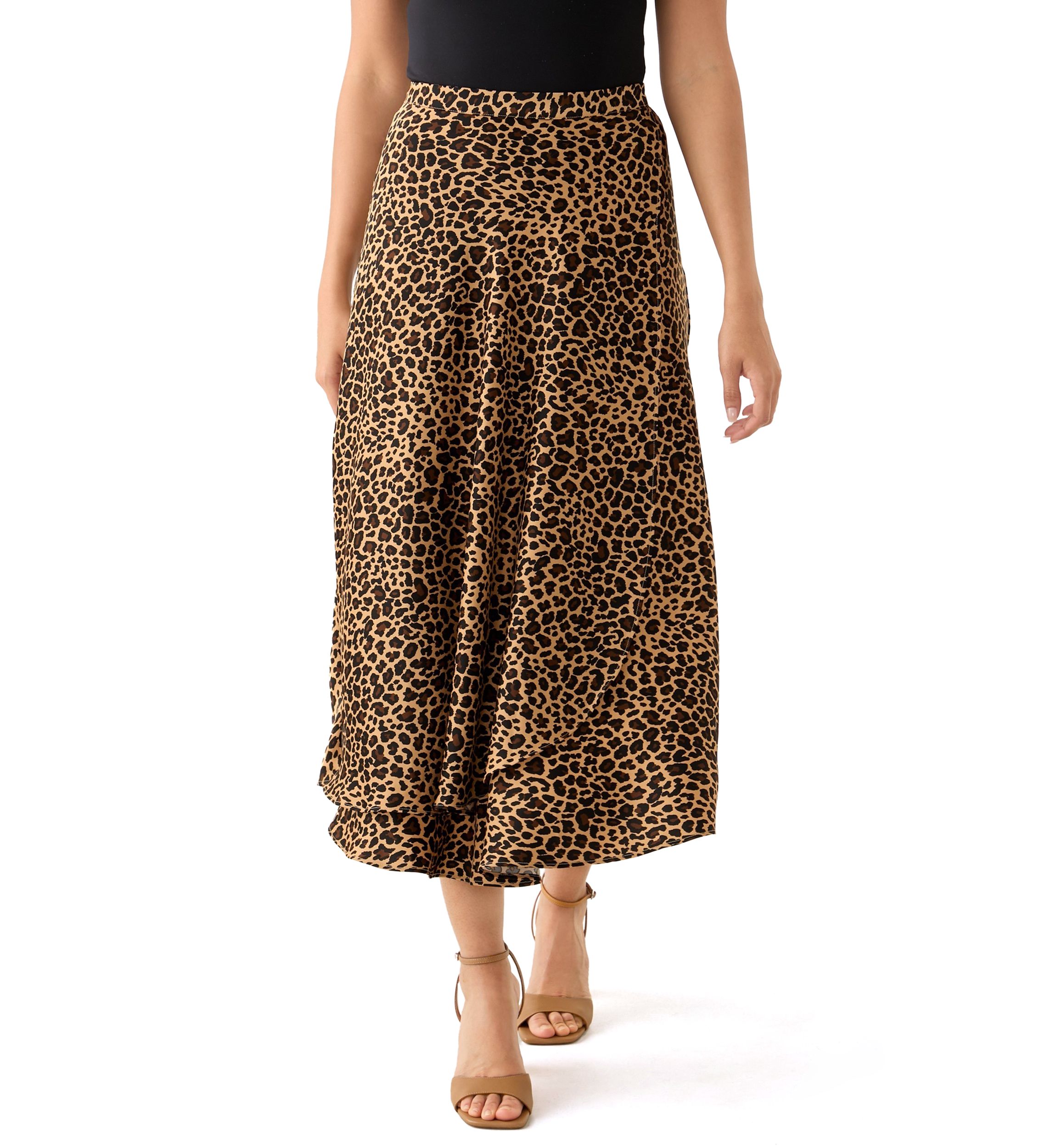 Womens Satin Printed Midi Skirt