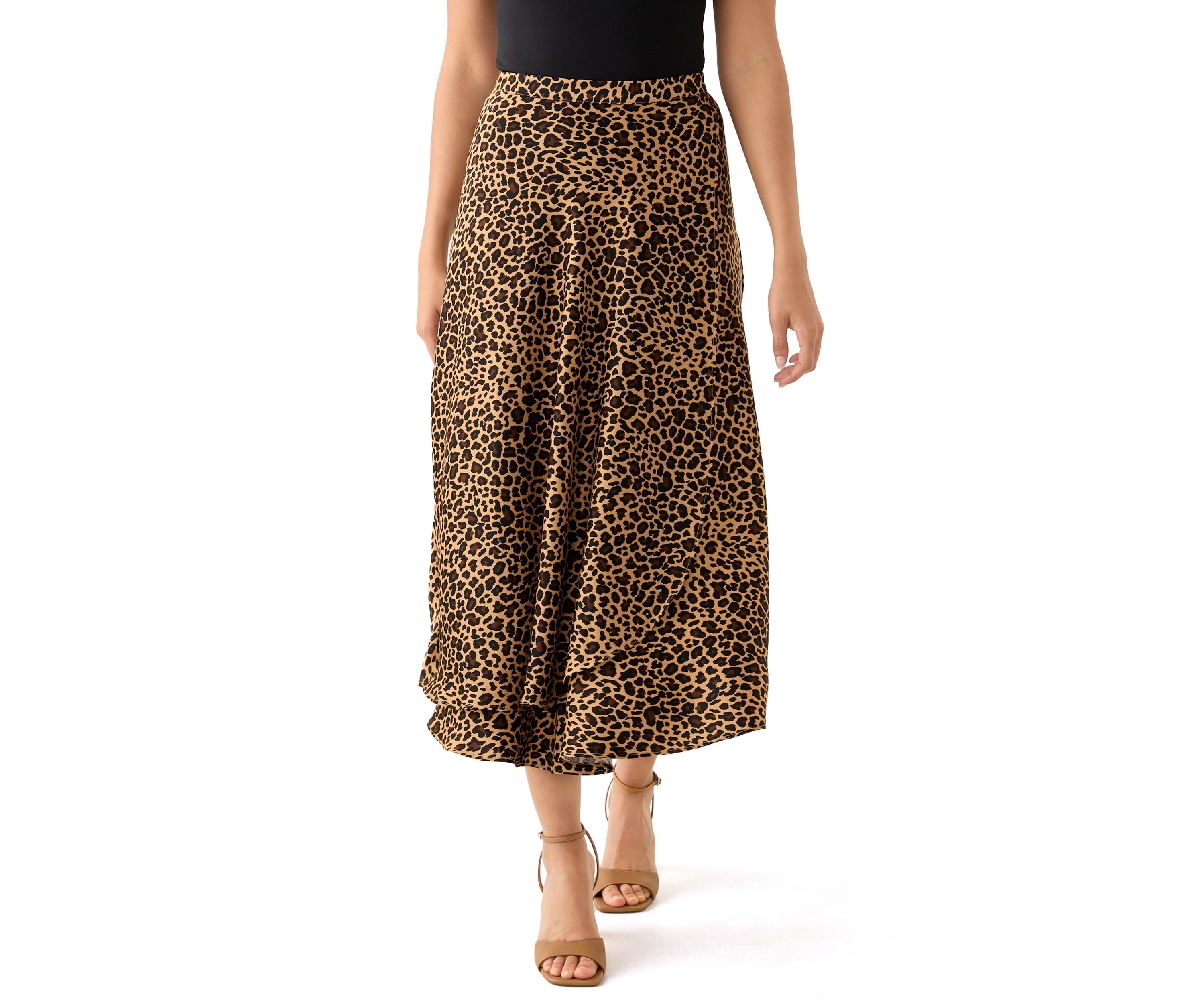 Womens Satin Printed Midi Skirt