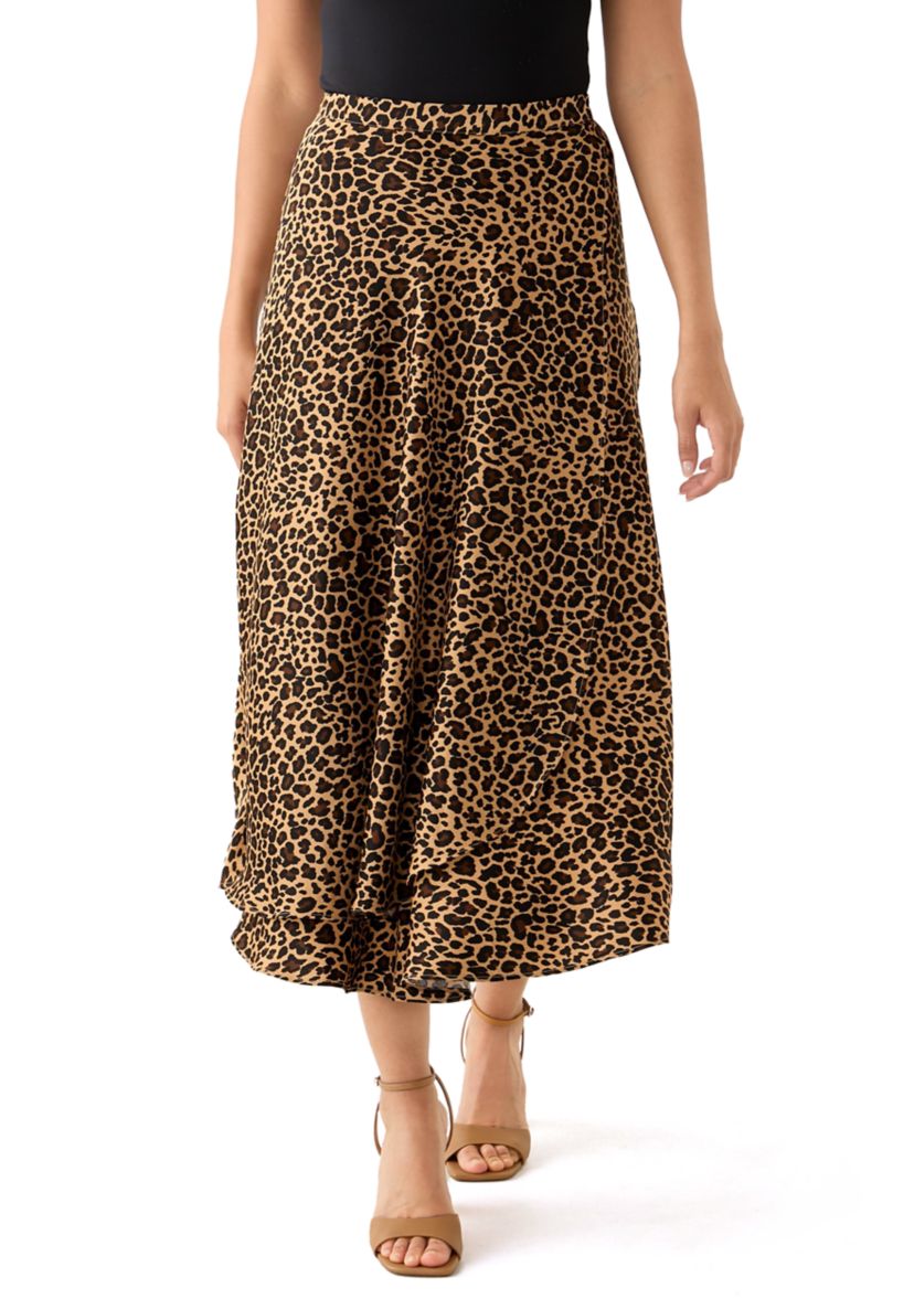 Womens Satin Printed Midi Skirt