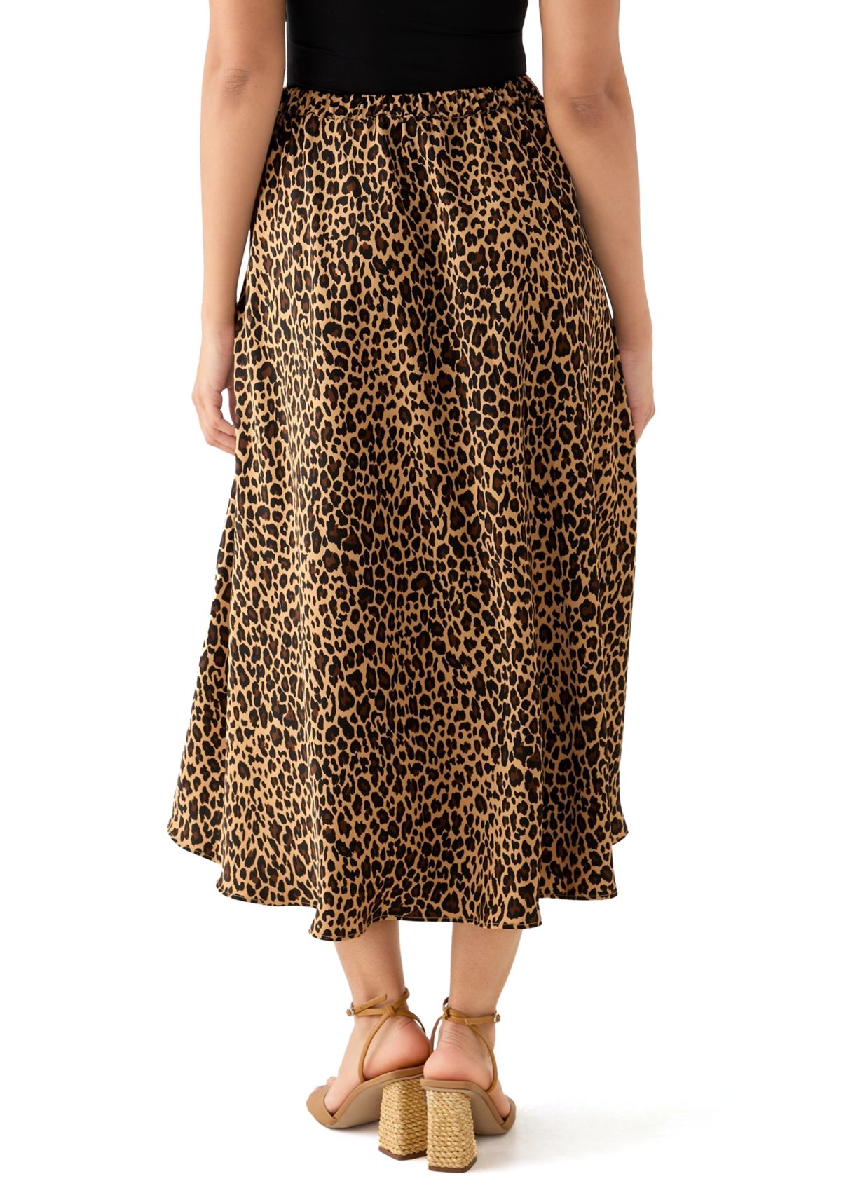 Womens Satin Printed Midi Skirt