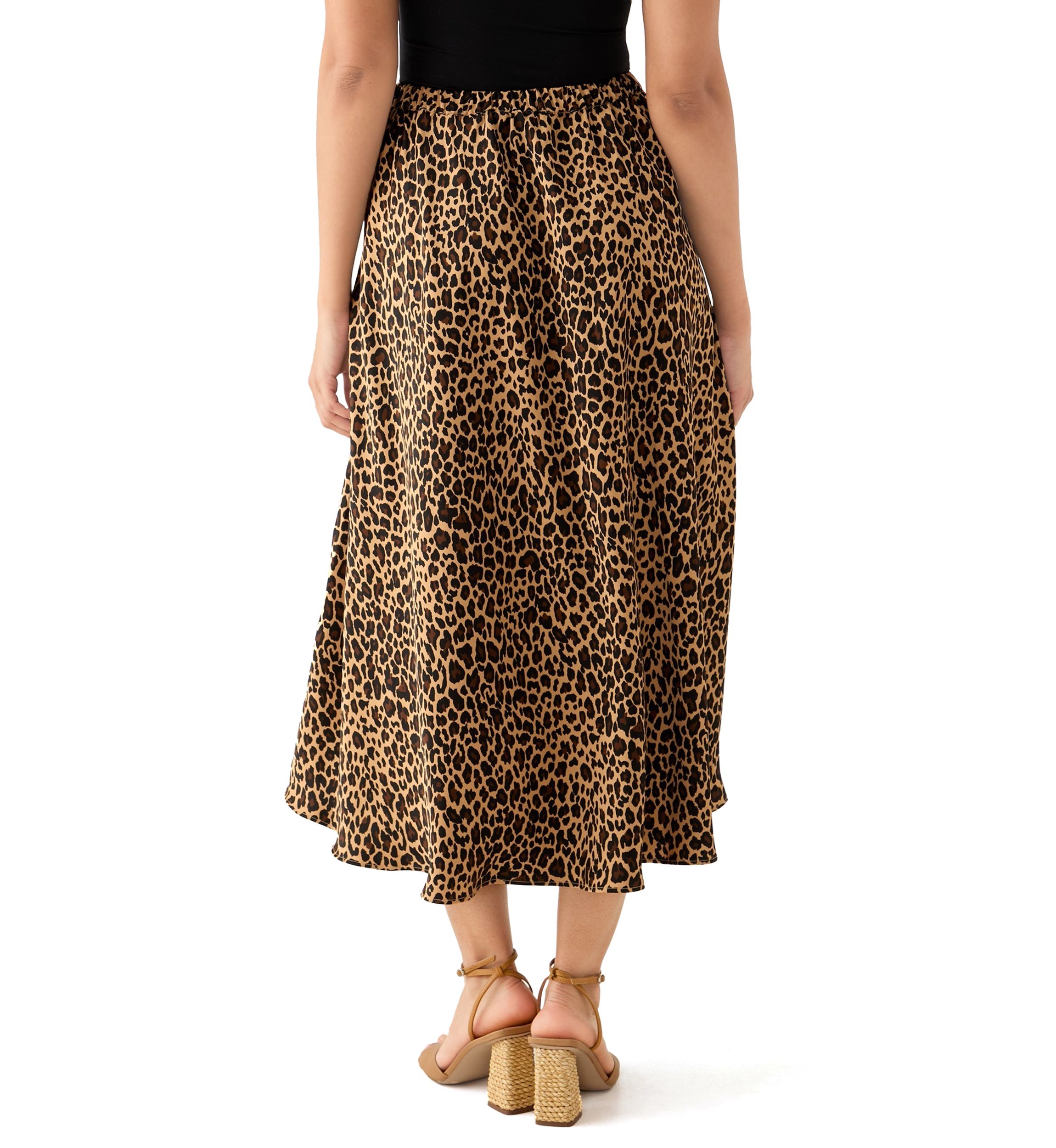 Womens Satin Printed Midi Skirt