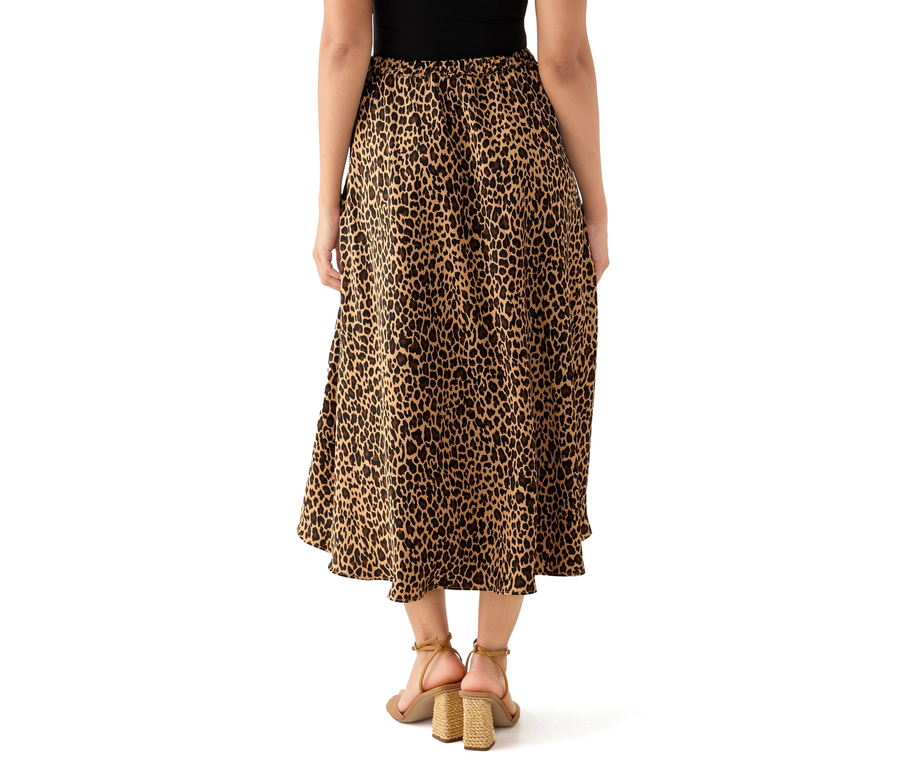 Womens Satin Printed Midi Skirt