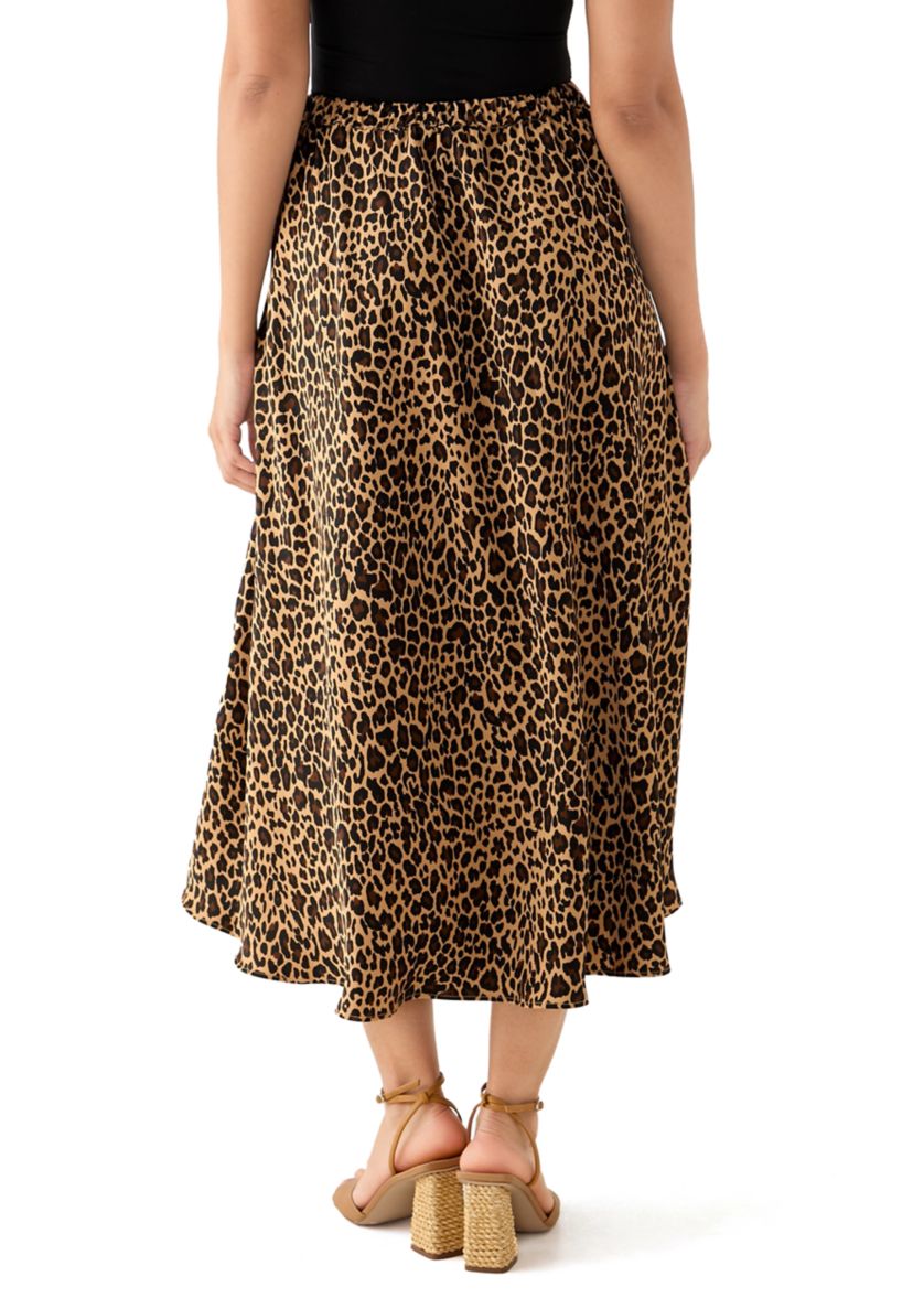 Womens Satin Printed Midi Skirt