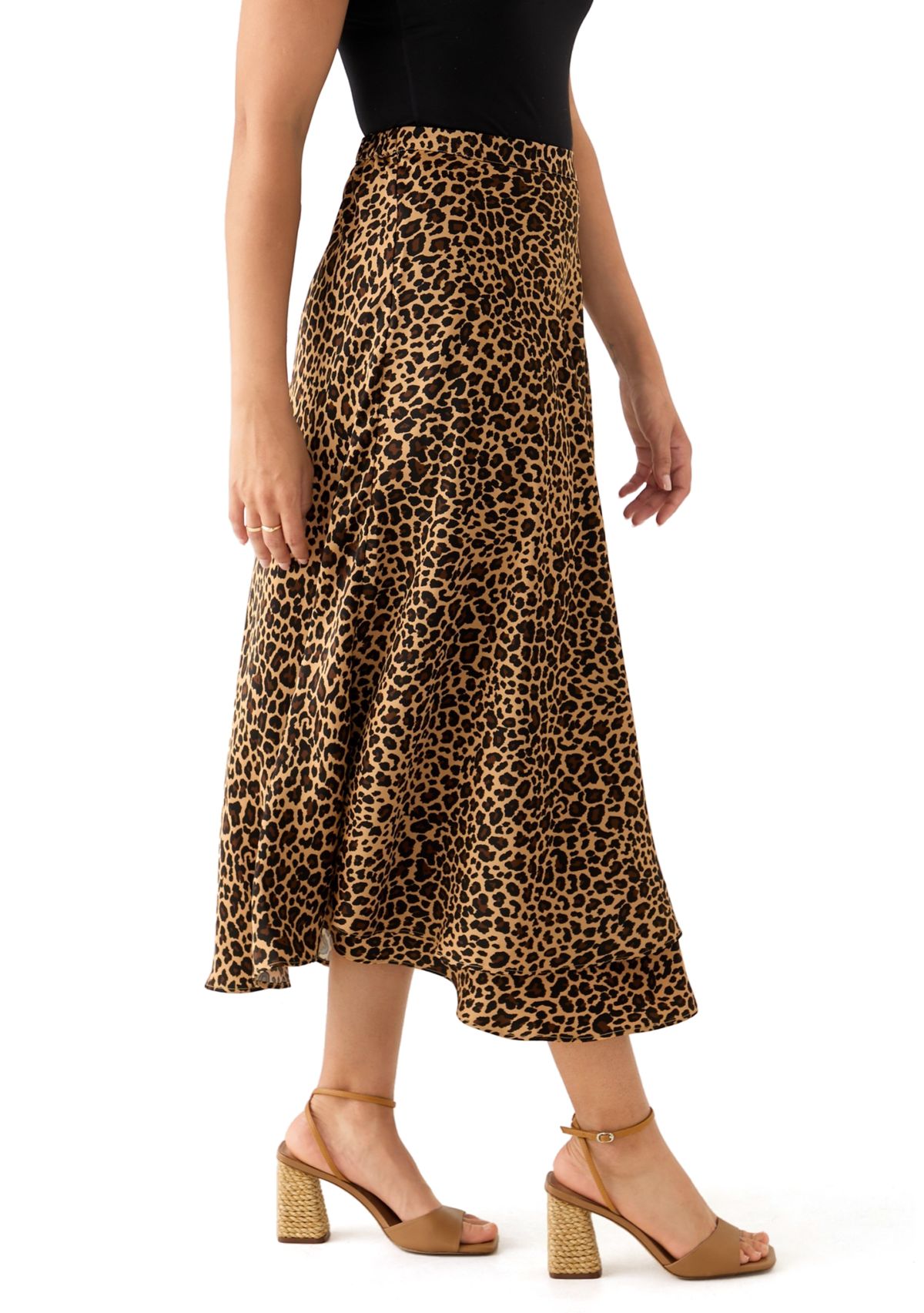 Womens Satin Printed Midi Skirt