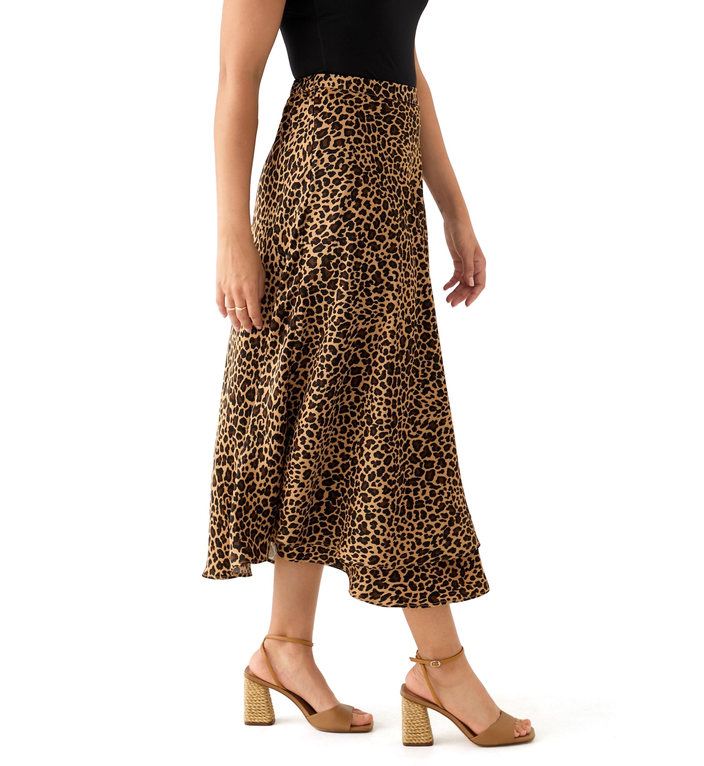 Womens Satin Printed Midi Skirt