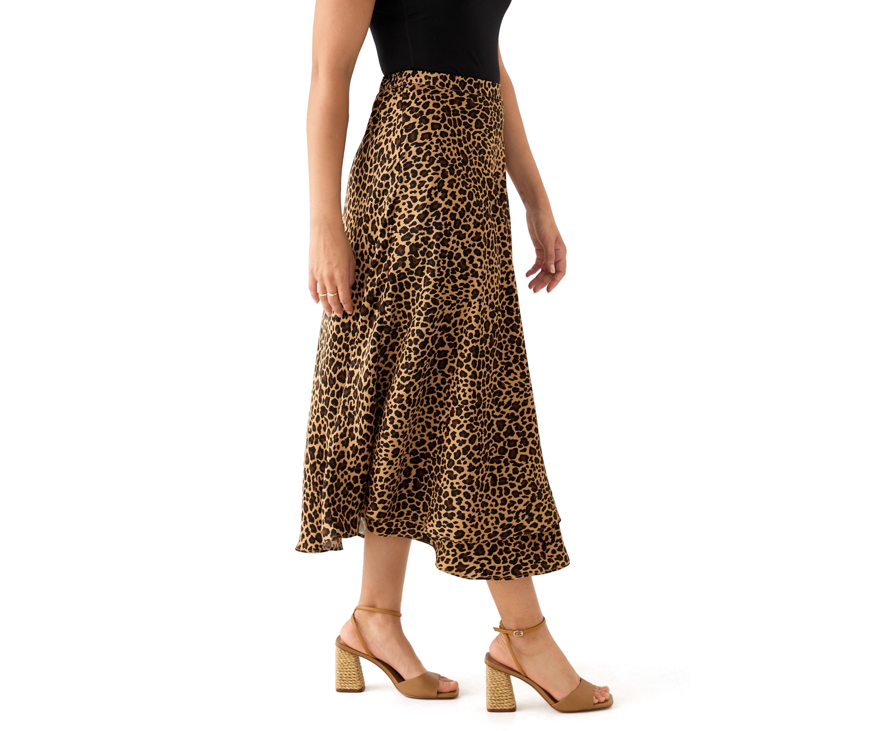 Womens Satin Printed Midi Skirt