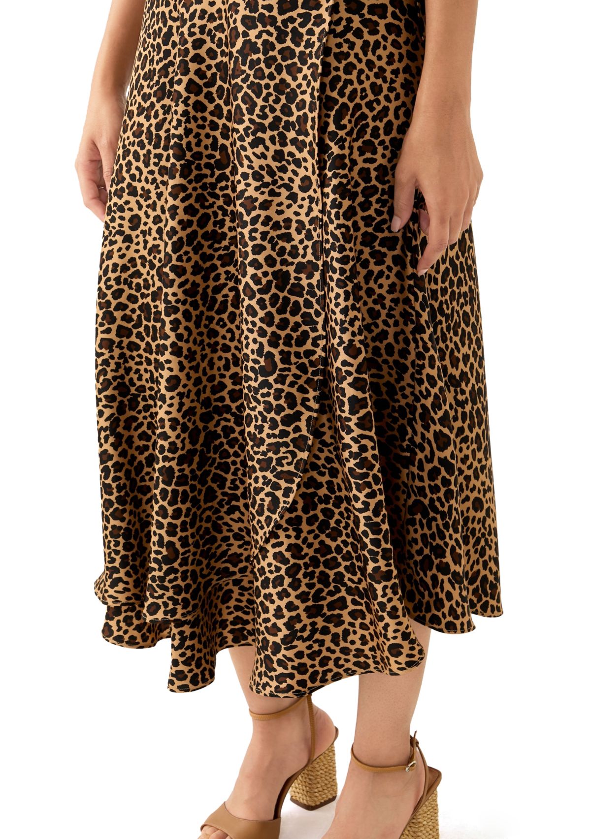 Womens Satin Printed Midi Skirt