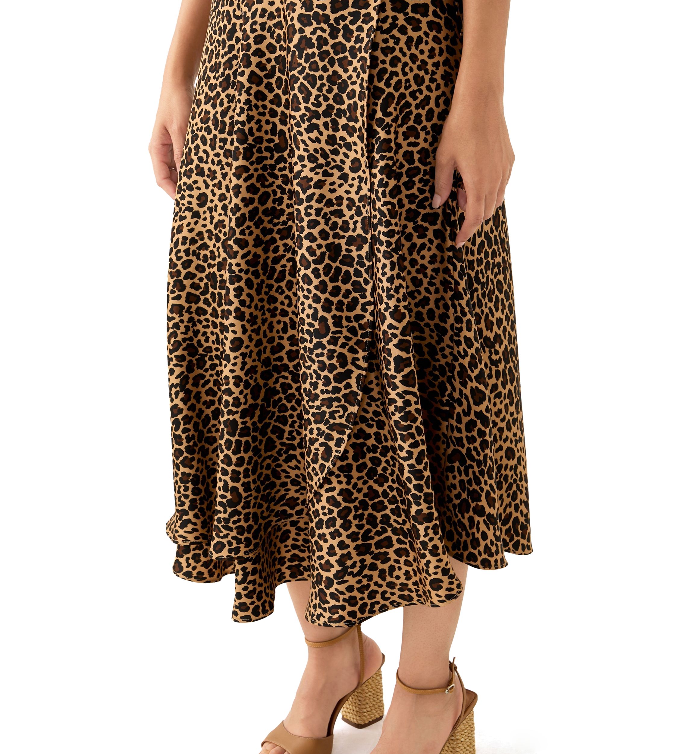 Womens Satin Printed Midi Skirt