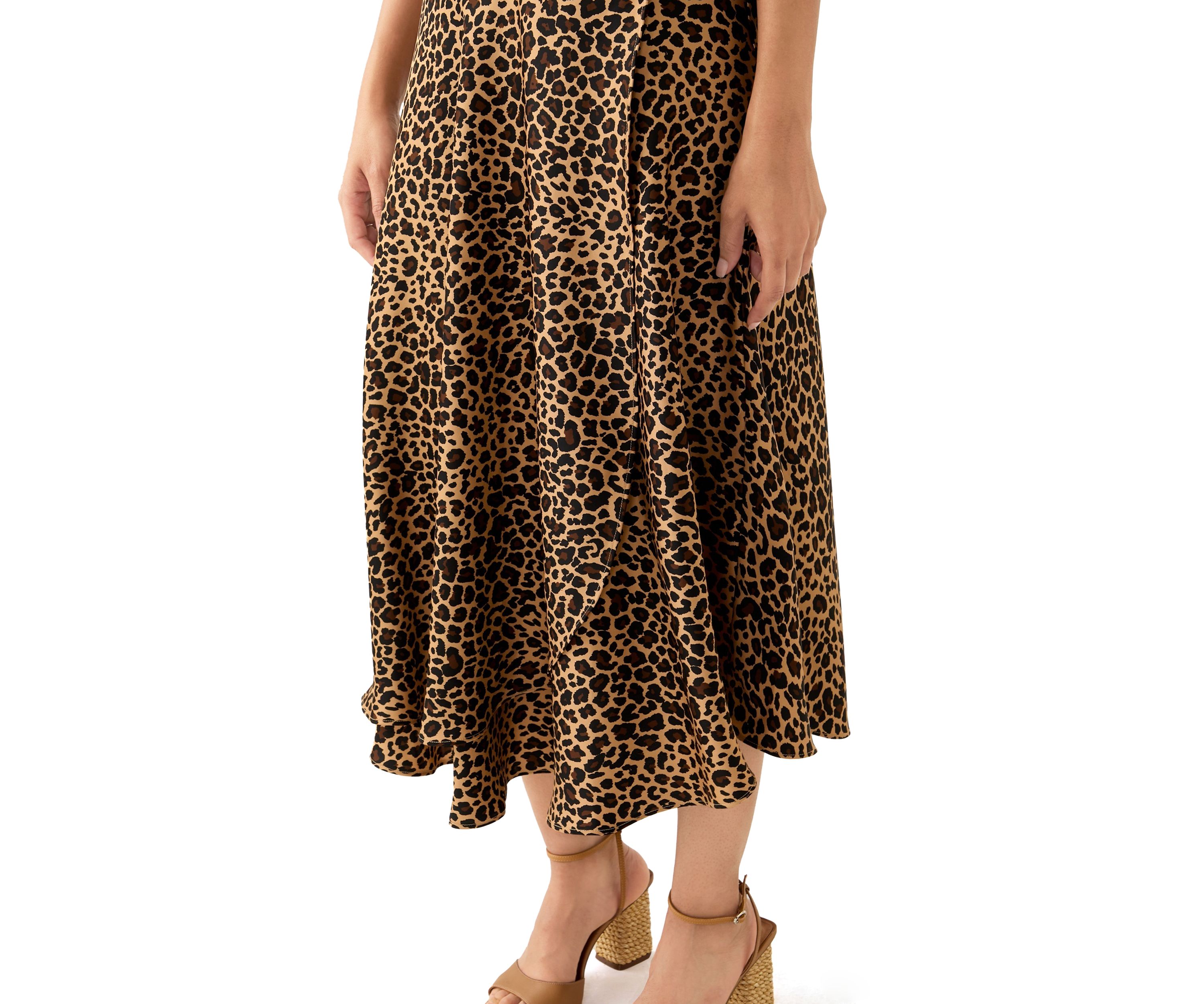 Womens Satin Printed Midi Skirt