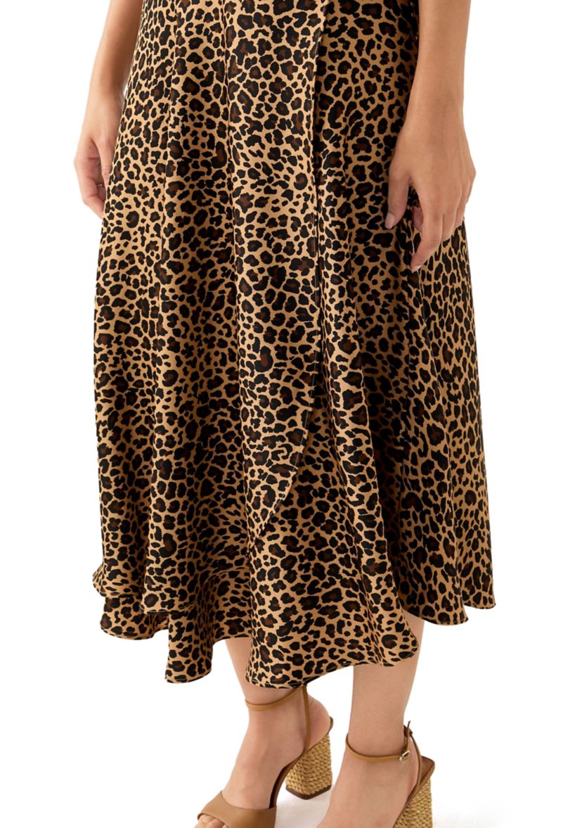 Womens Satin Printed Midi Skirt