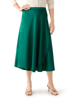 Crown & Ivy Women's Satin Midi Skirt, Green, Small