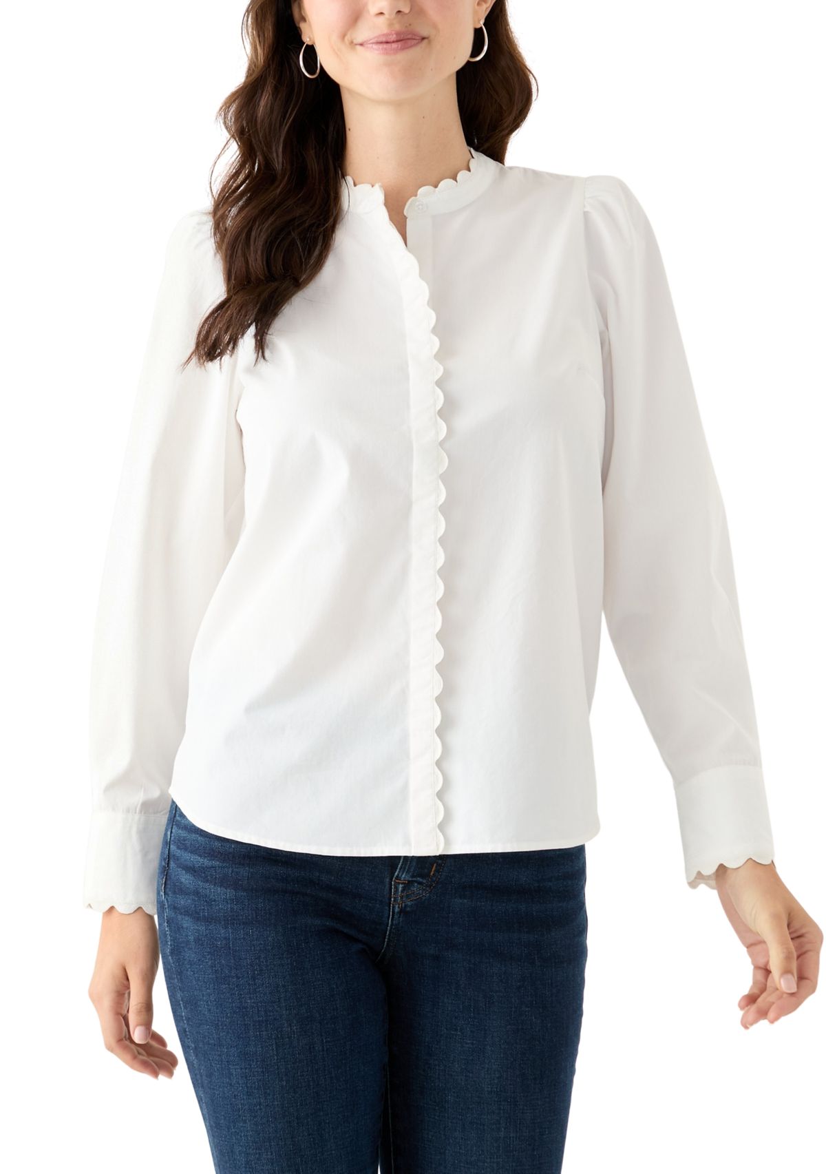 Womens Long Puff Sleeve Button Down Top