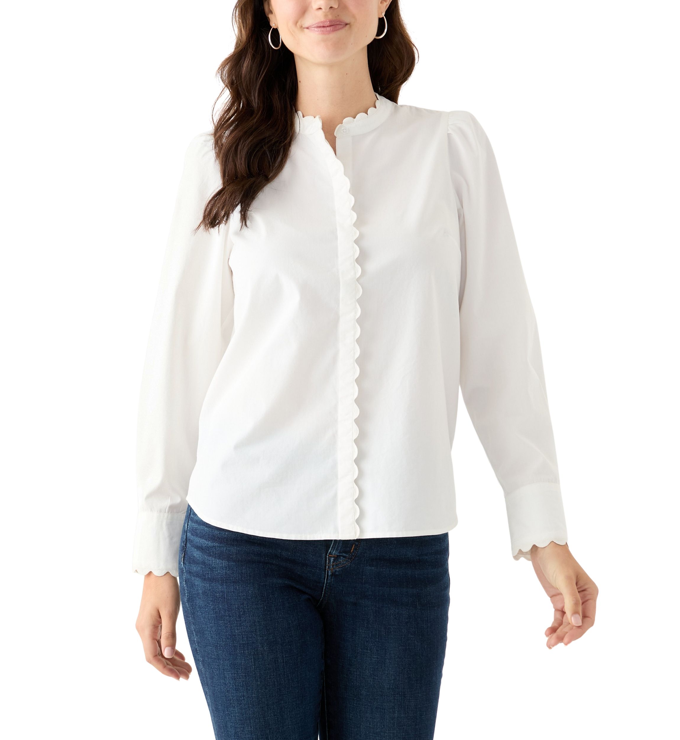 Womens Long Puff Sleeve Button Down Top