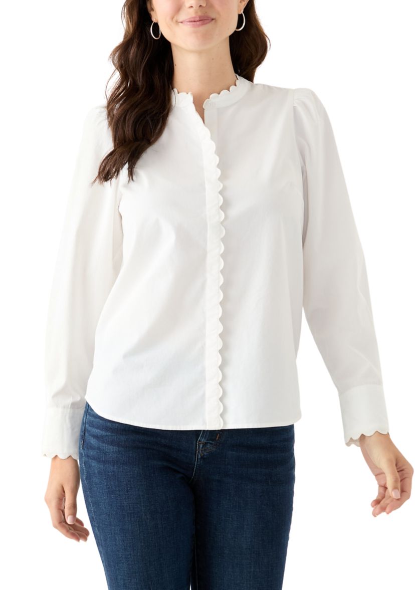 Womens Long Puff Sleeve Button Down Top