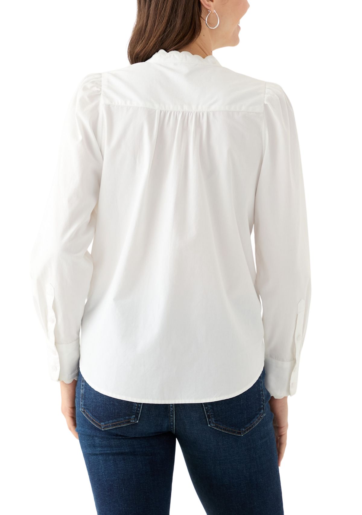 Womens Long Puff Sleeve Button Down Top