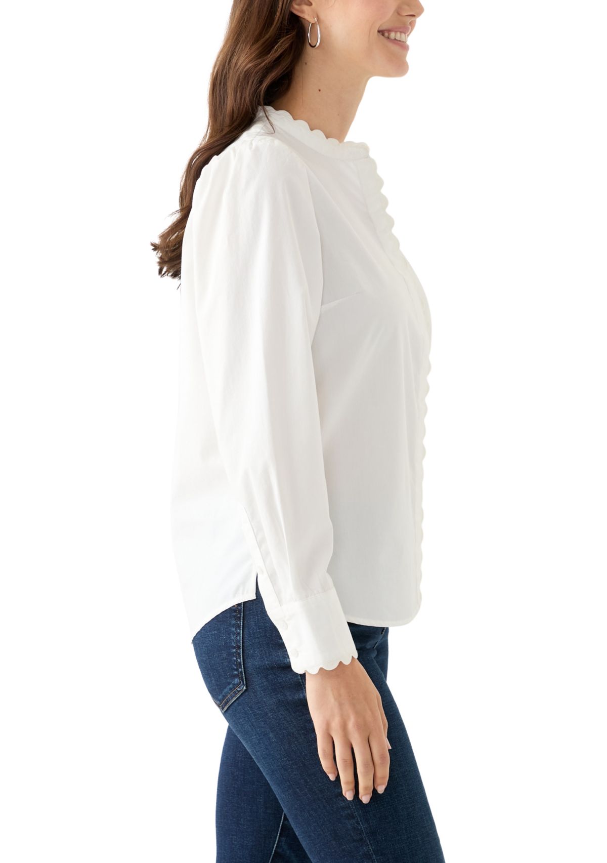 Womens Long Puff Sleeve Button Down Top