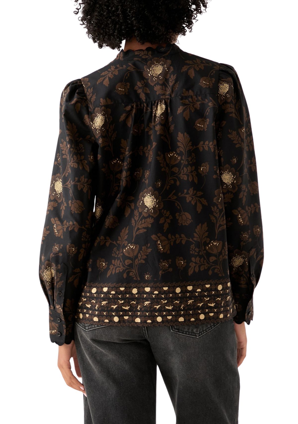 Womens Puff Sleeve Button Down Print Top