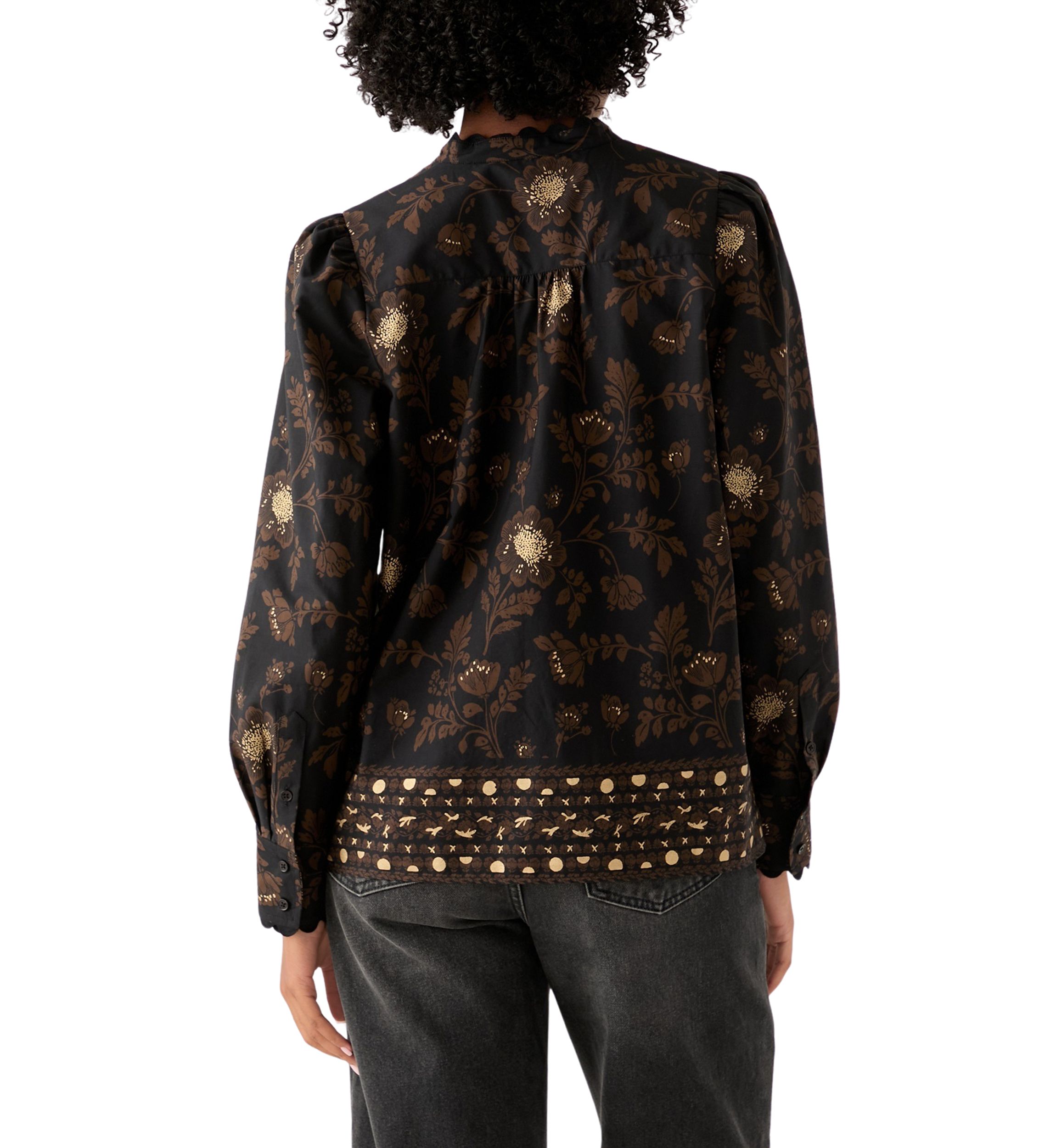 Womens Puff Sleeve Button Down Print Top