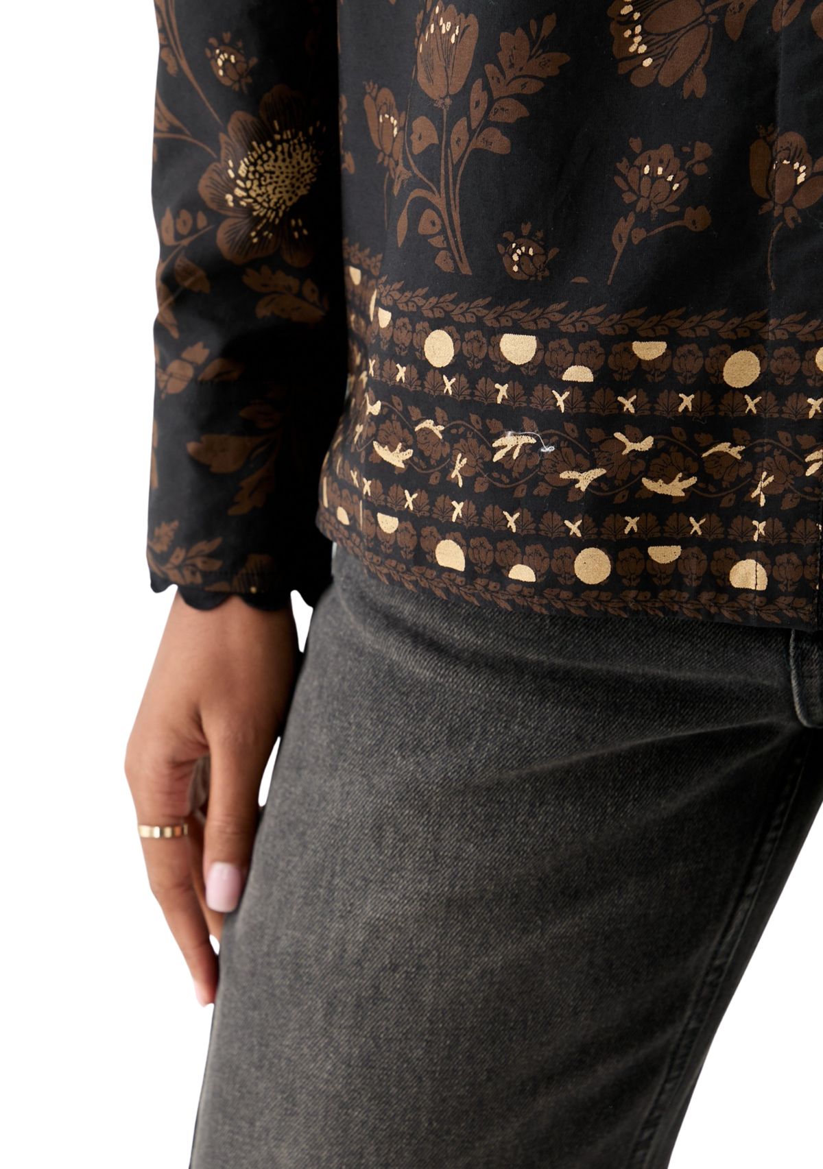 Womens Puff Sleeve Button Down Print Top