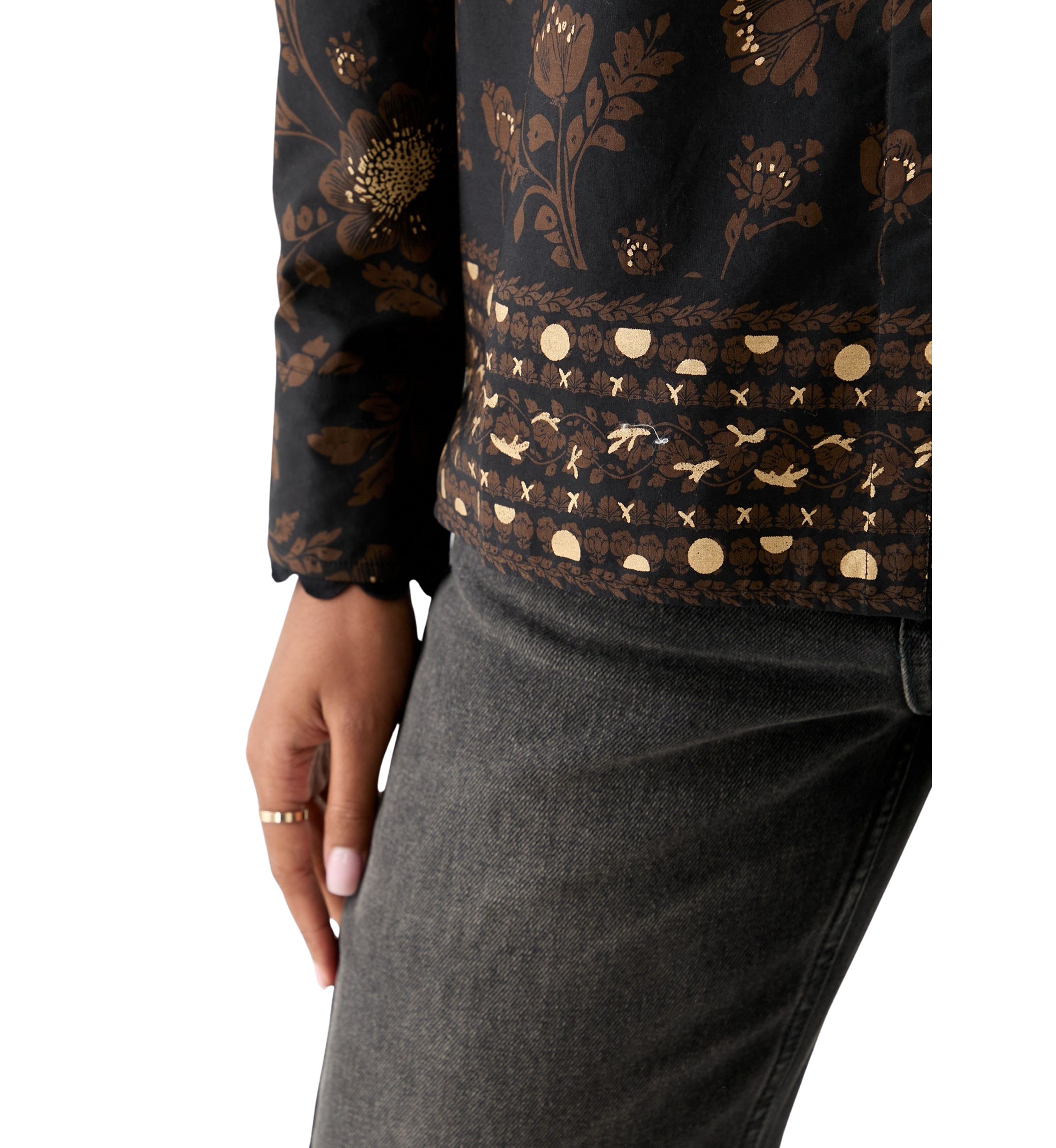 Womens Puff Sleeve Button Down Print Top