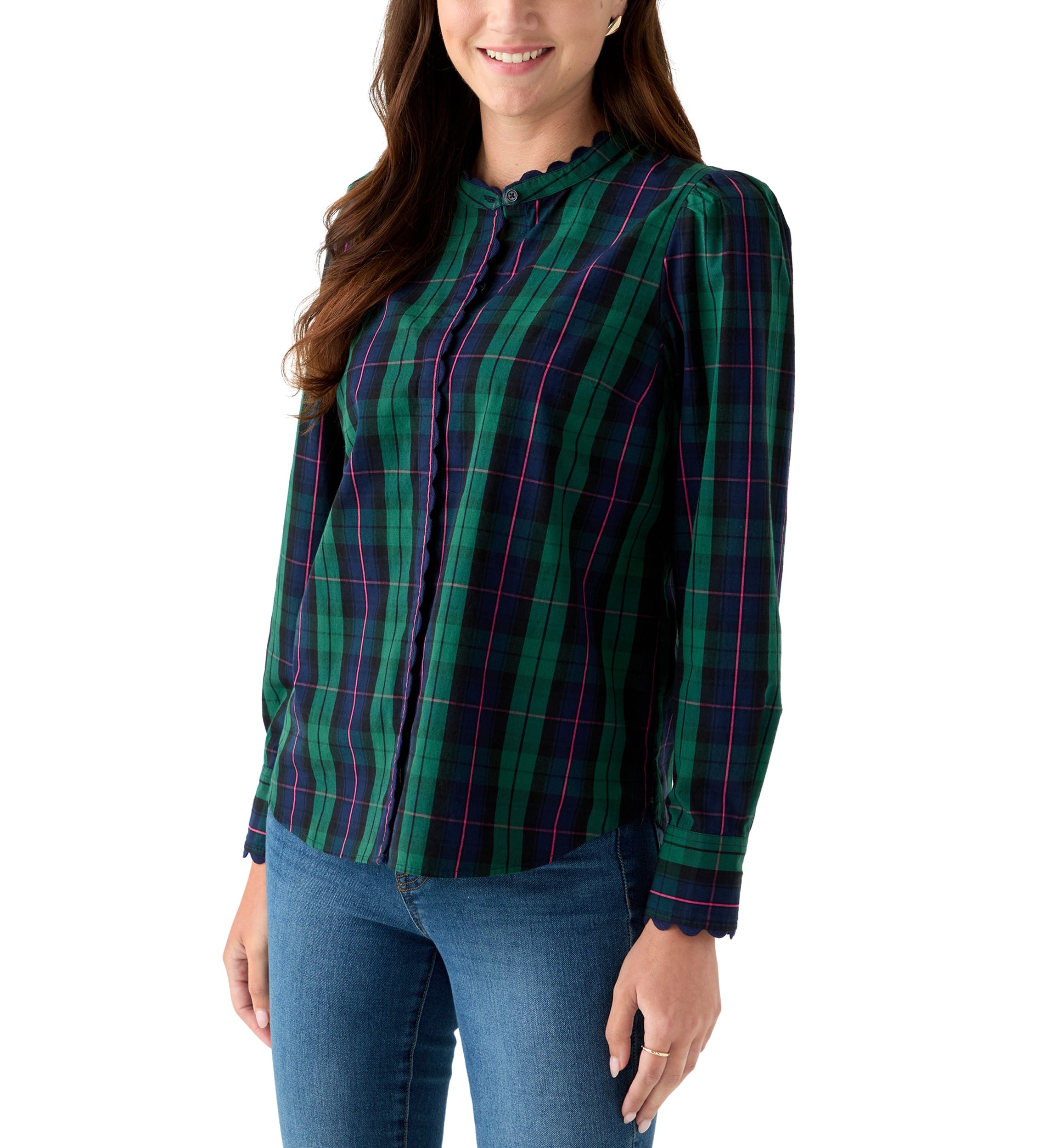 Womens Long Sleeve Puff Button-Down Top