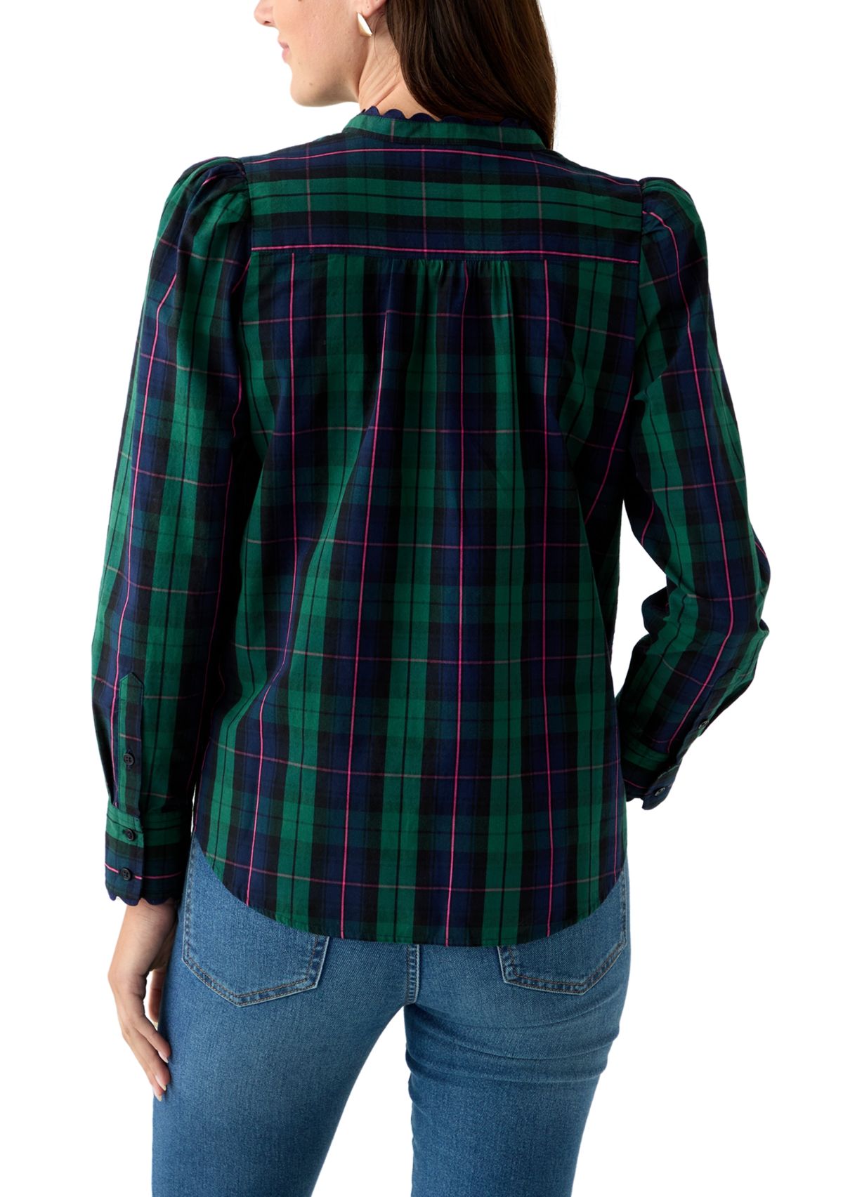 Womens Long Sleeve Puff Button-Down Top